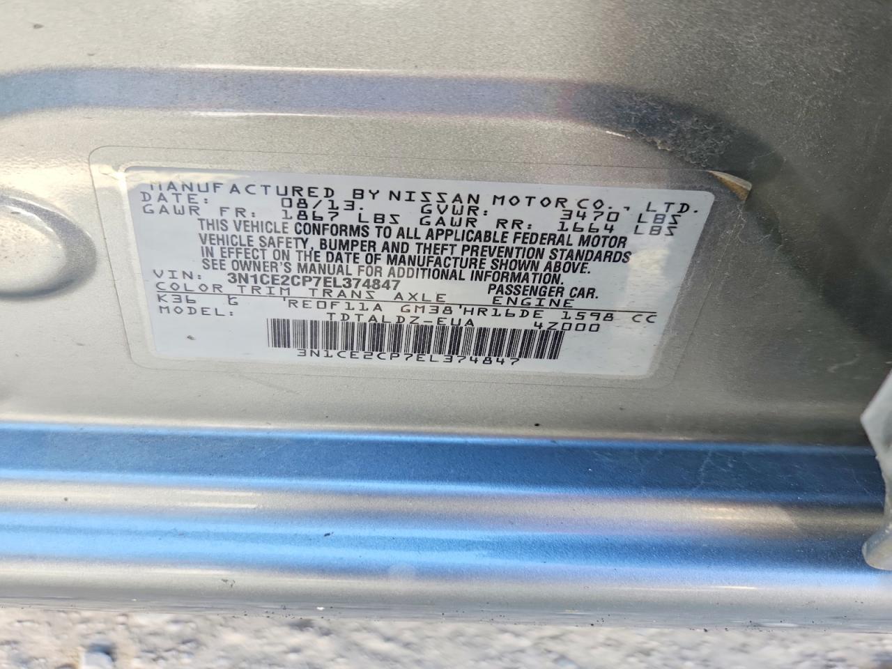 2014 Nissan Versa Note S Silver vin: 3N1CE2CP7EL374847