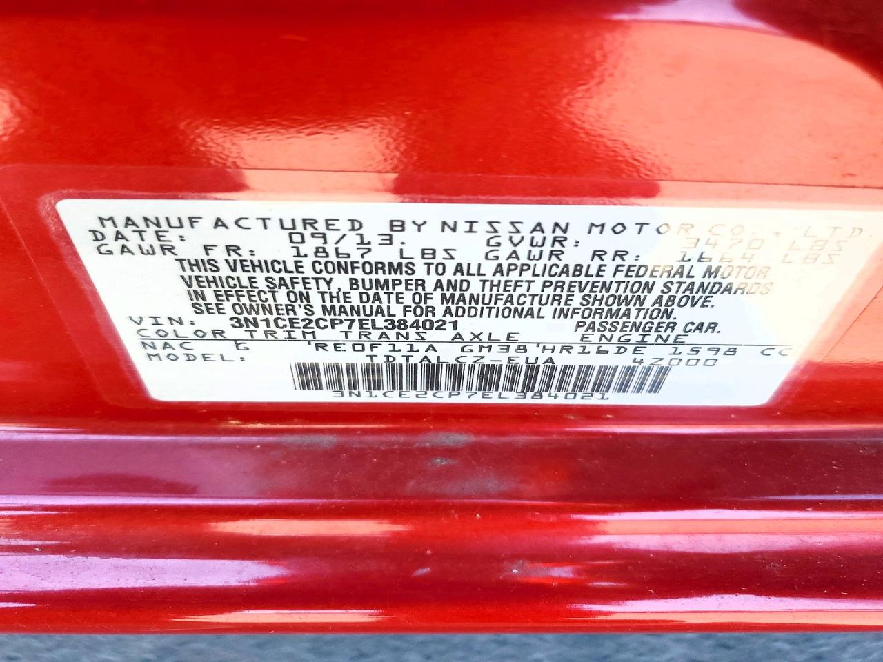 2014 Nissan Versa Note S Plus Red vin: 3N1CE2CP7EL384021