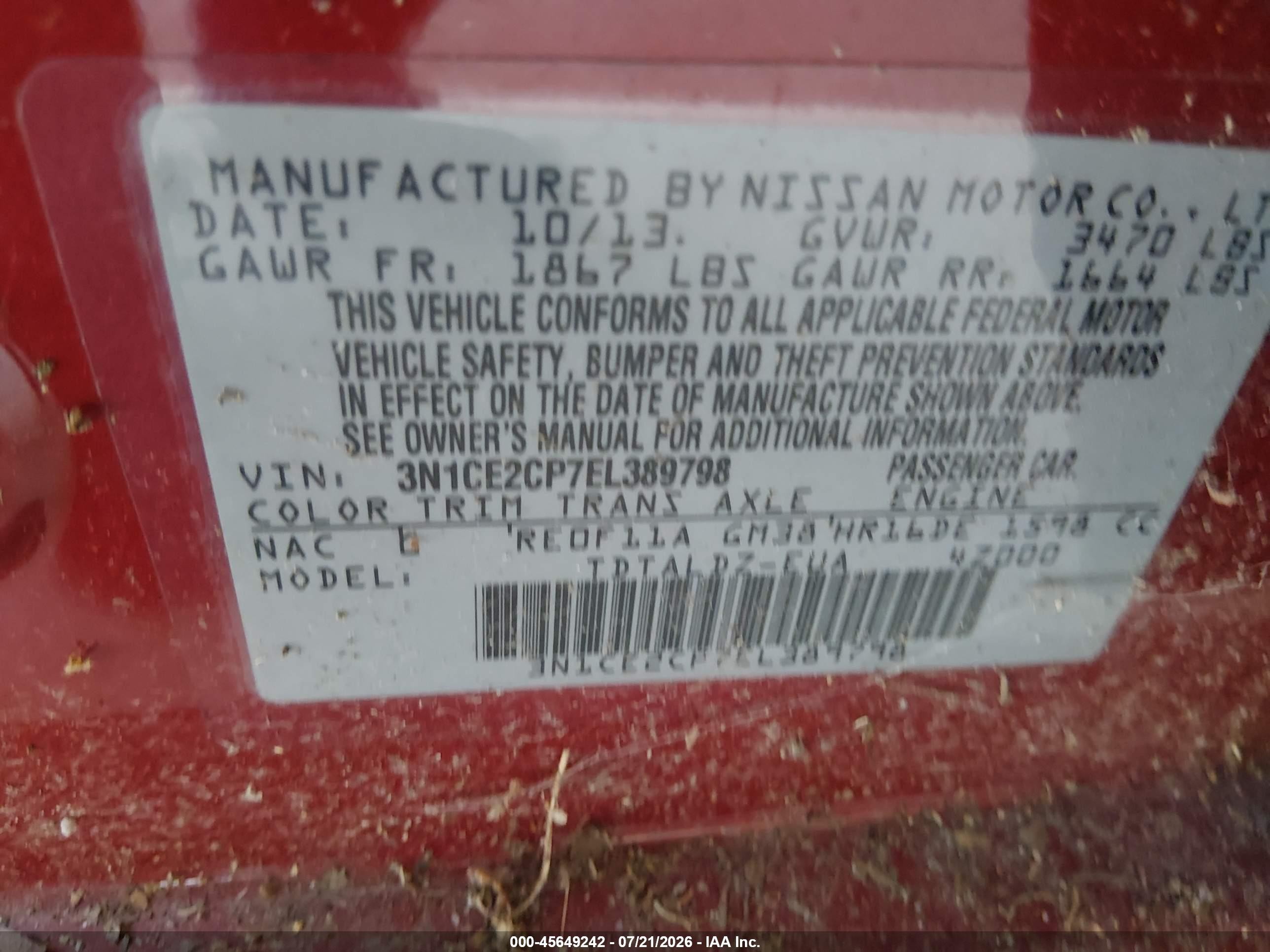 2014 Nissan Versa Note Sv Red vin: 3N1CE2CP7EL389798
