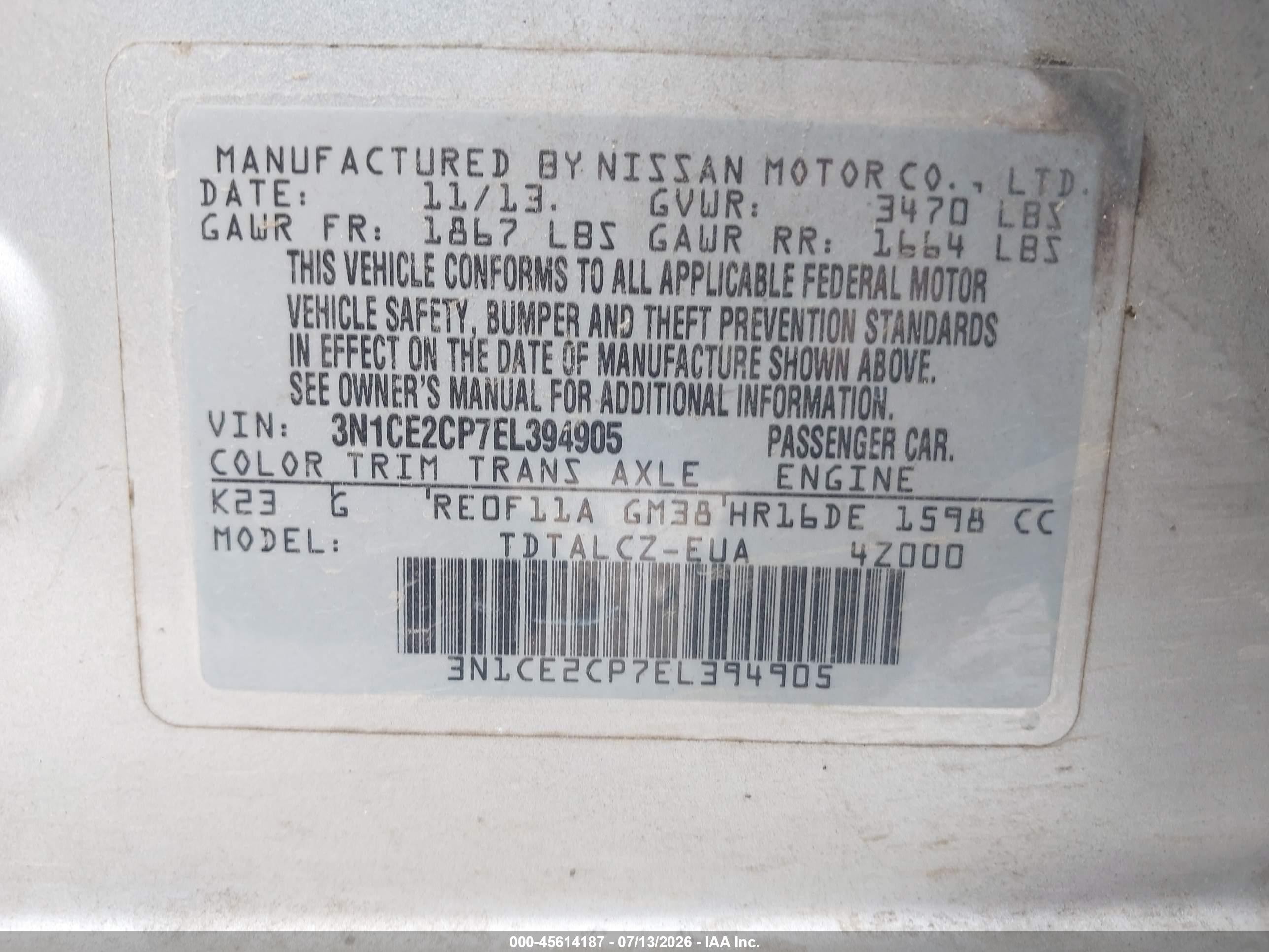 2014 Nissan Versa Note S Plus Silver vin: 3N1CE2CP7EL394905