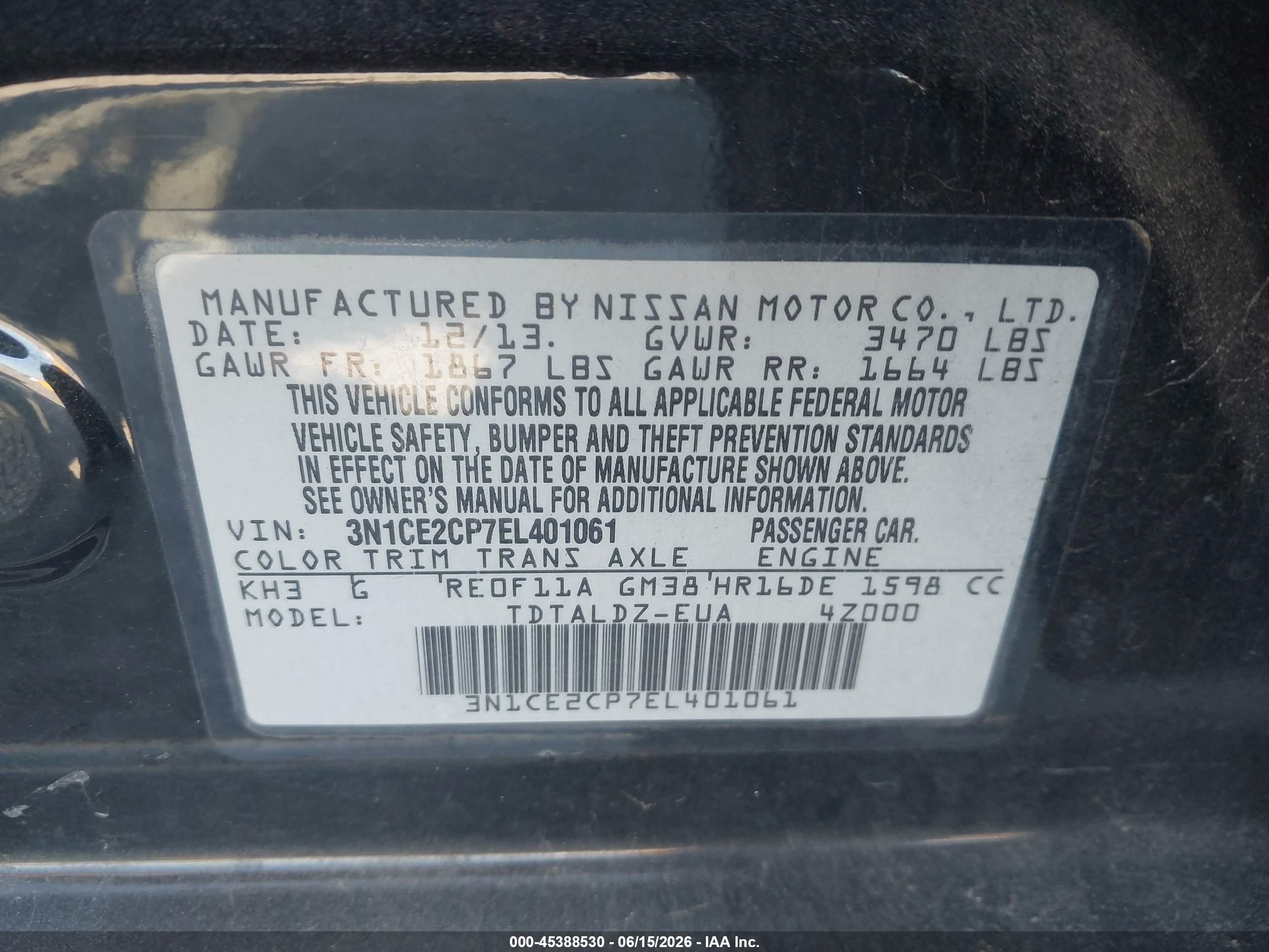 2014 Nissan Versa Note Sv Black vin: 3N1CE2CP7EL401061