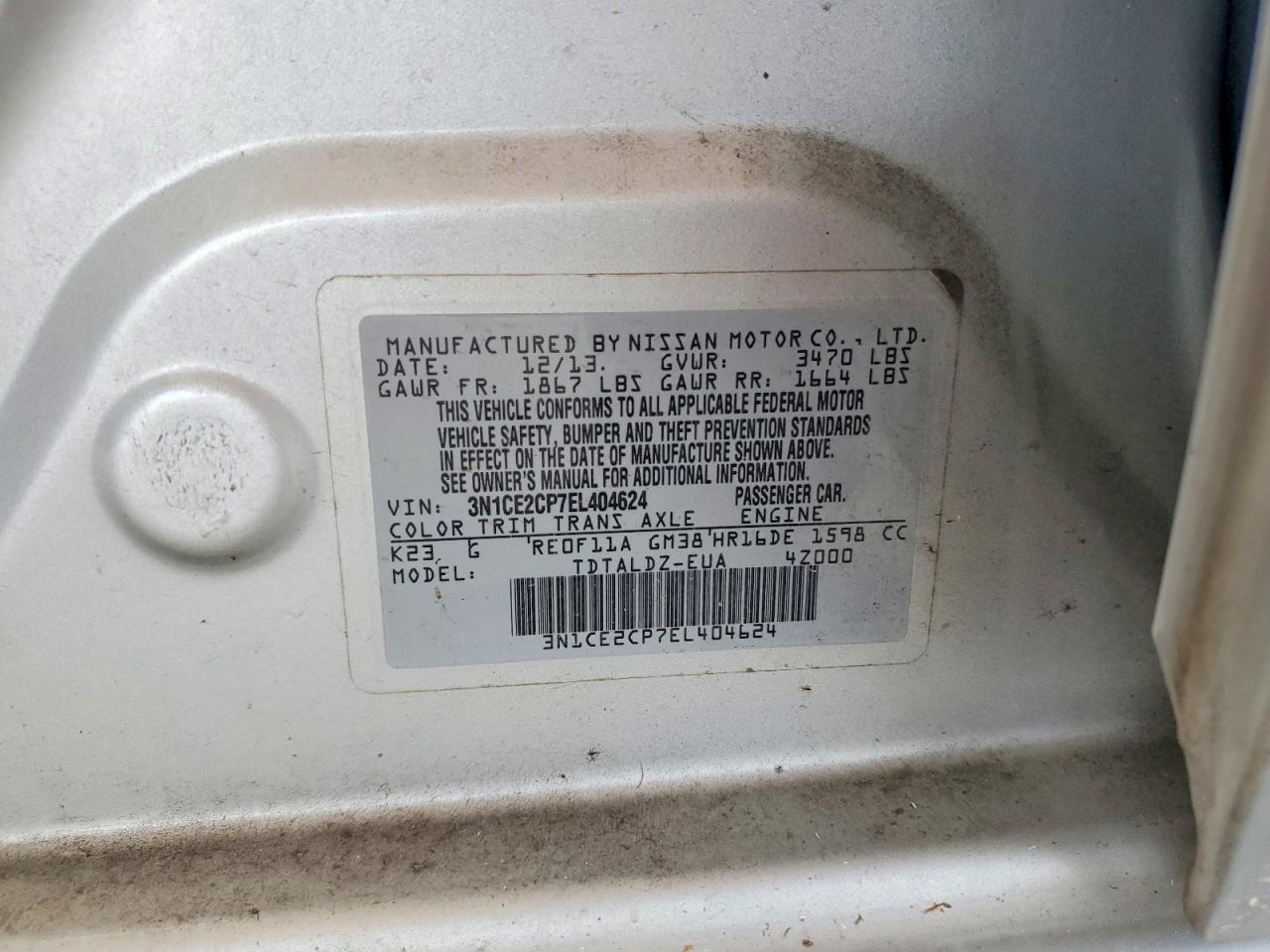 2014 Nissan Versa Note Sv Серебряный vin: 3N1CE2CP7EL404624
