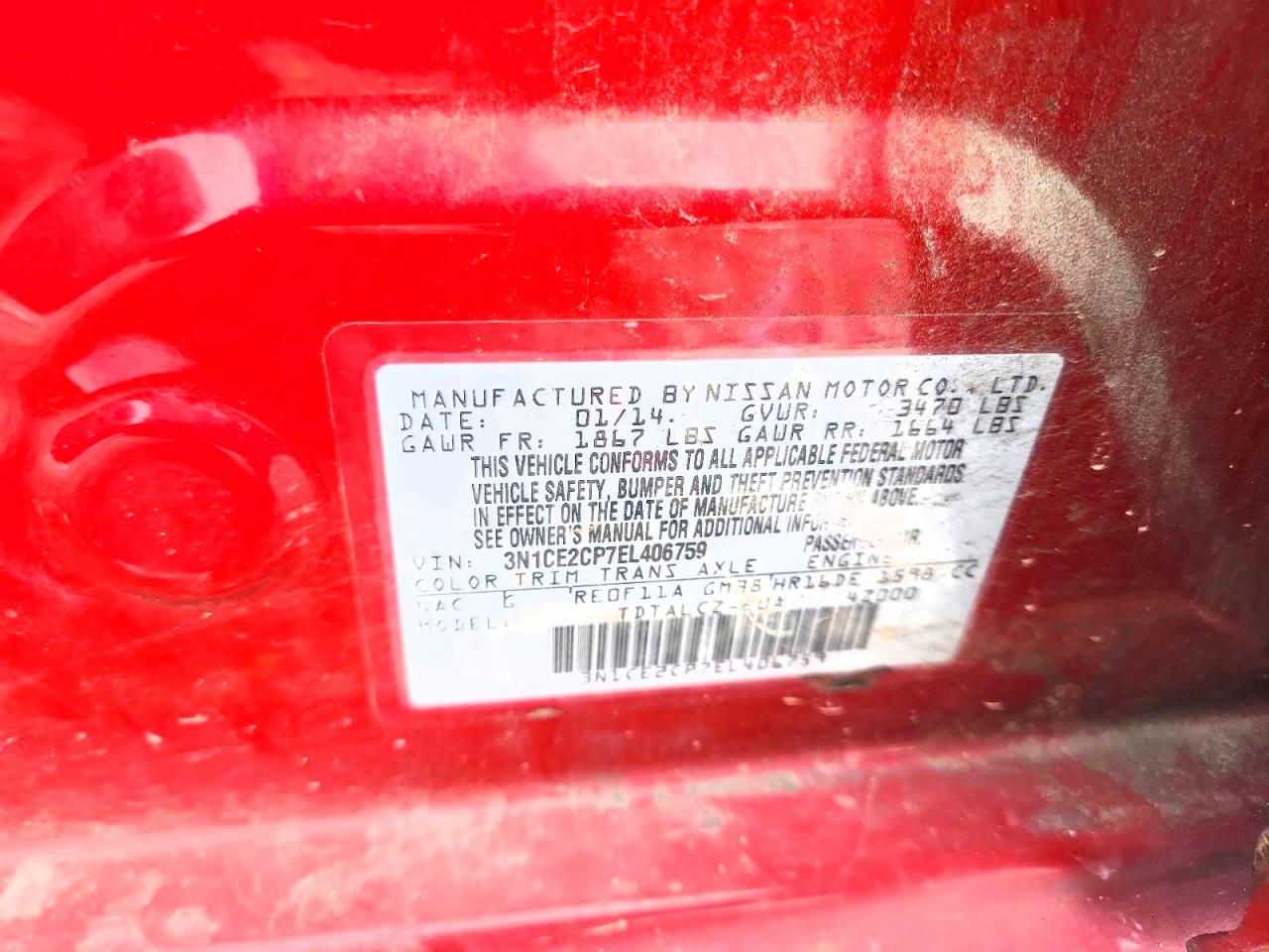 2014 Nissan Versa Note S Plus Red vin: 3N1CE2CP7EL406759