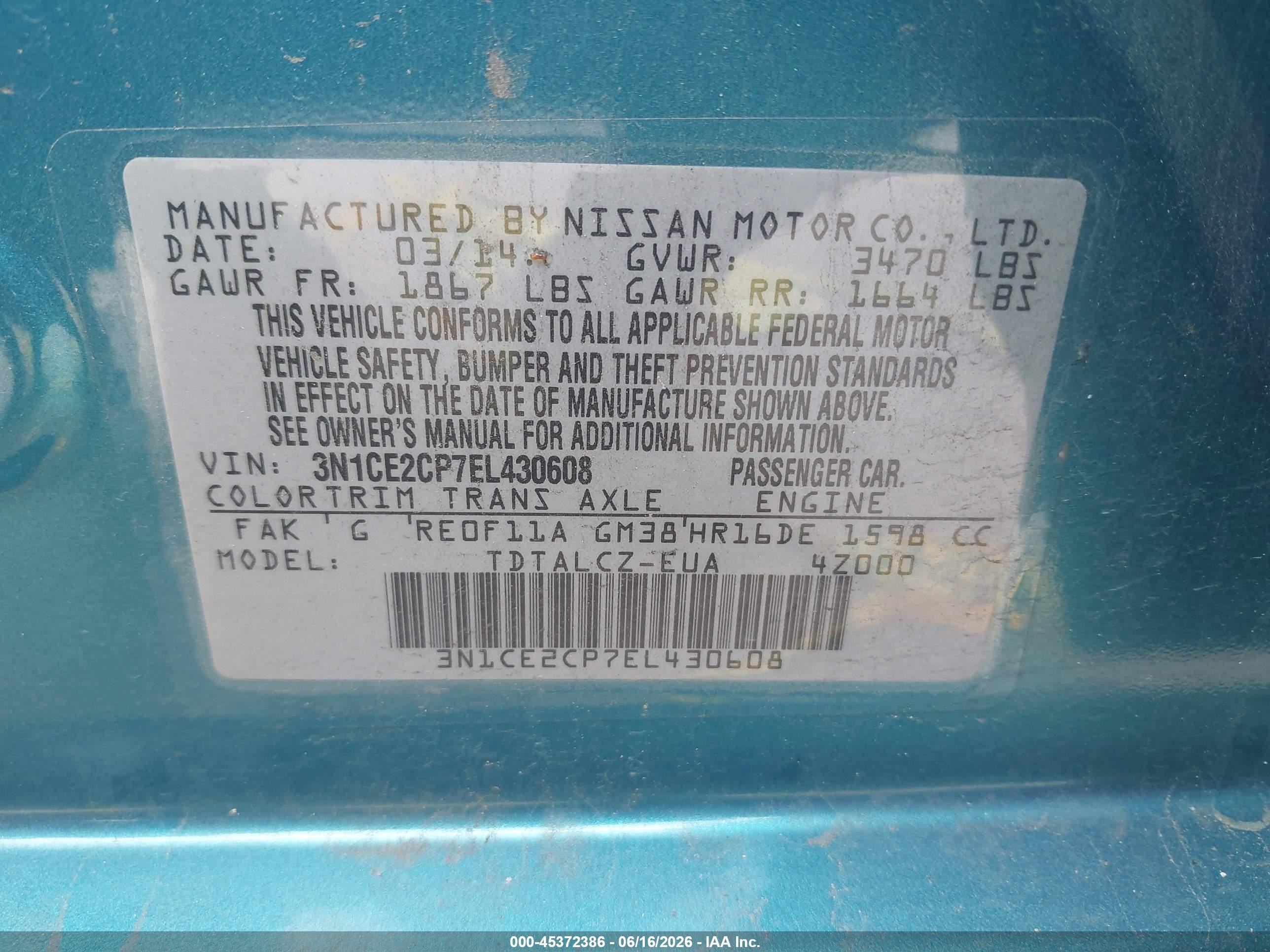 2014 Nissan Versa Note S Plus Blue vin: 3N1CE2CP7EL430608