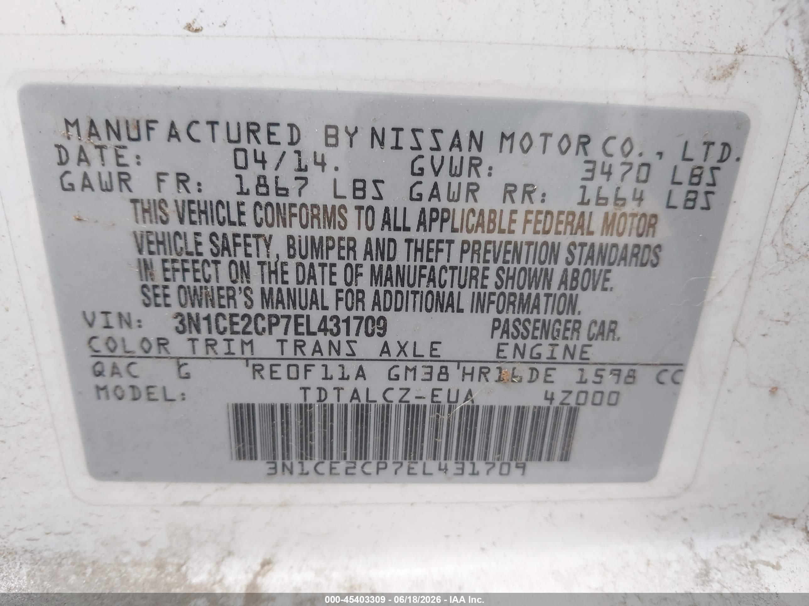 2014 Nissan Versa Note S Plus White vin: 3N1CE2CP7EL431709