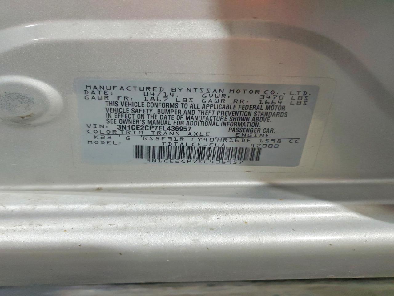 2014 Nissan Versa Note S Silver vin: 3N1CE2CP7EL436957
