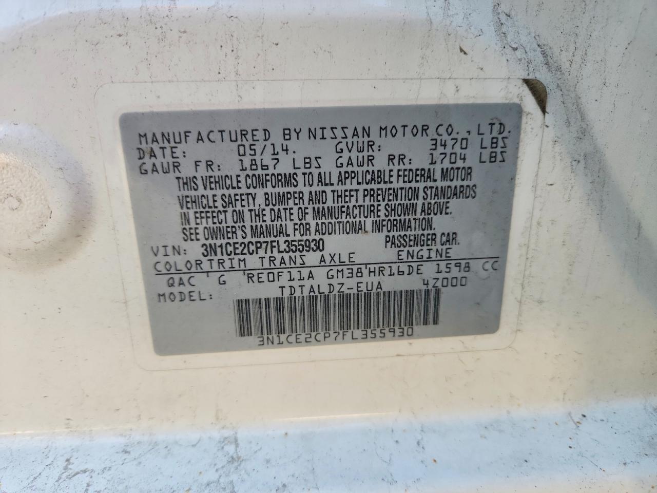 2015 Nissan Versa Note Sv White vin: 3N1CE2CP7FL355930