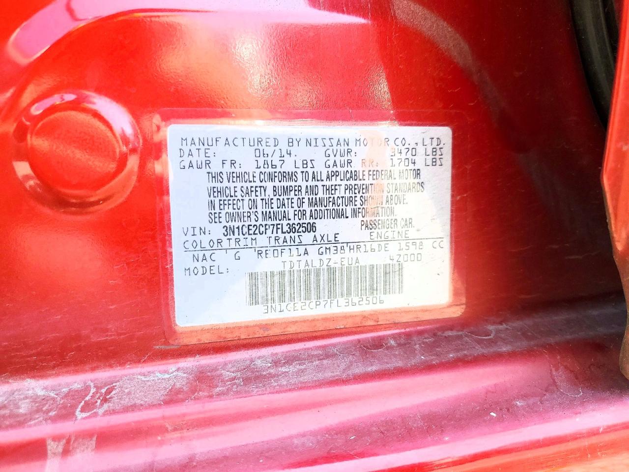 2015 Nissan Versa Note Sv Red vin: 3N1CE2CP7FL362506