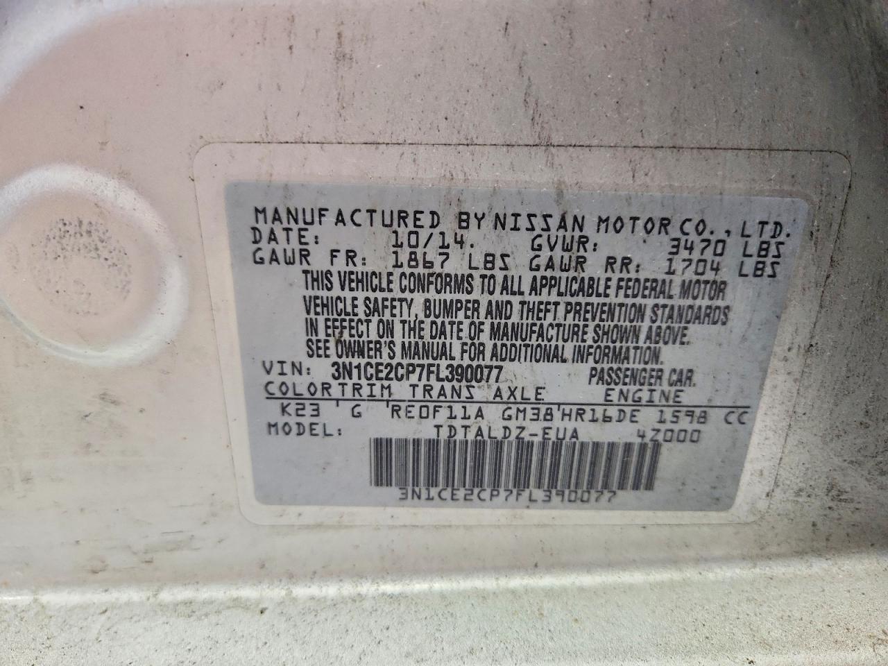 2015 Nissan Versa Note Sv Gray vin: 3N1CE2CP7FL390077