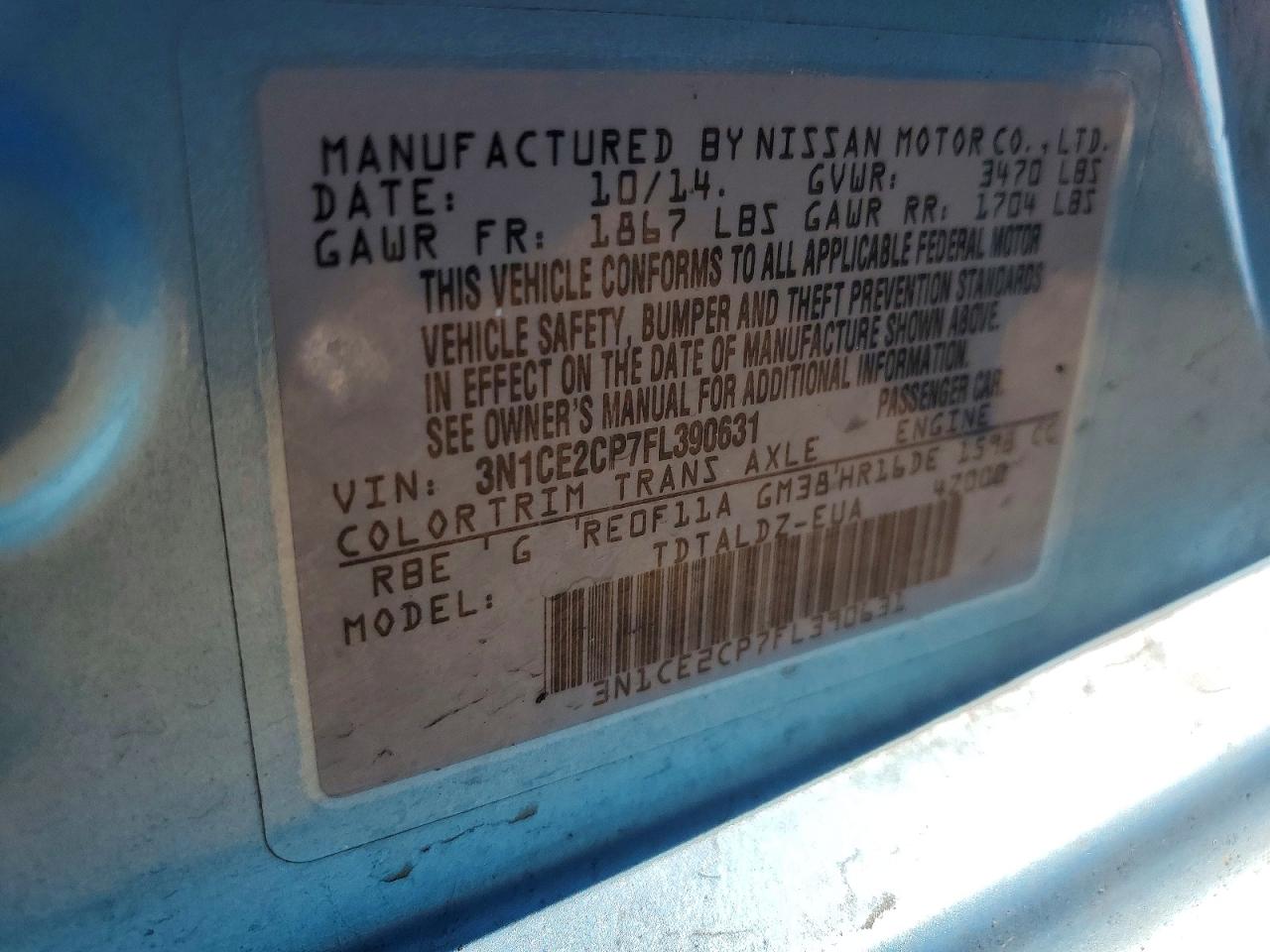 2015 Nissan Versa Note Sv Blue vin: 3N1CE2CP7FL390631