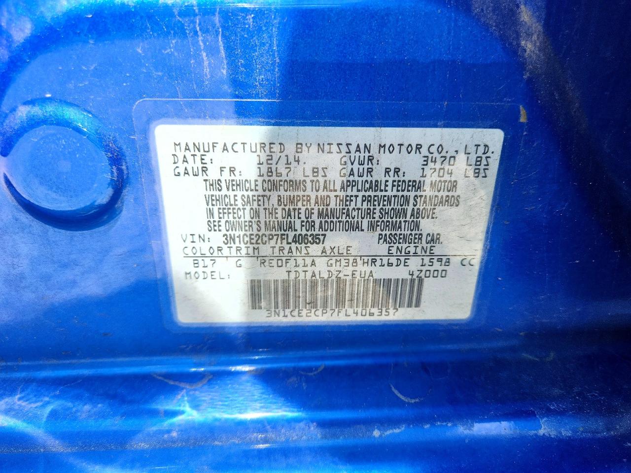 2015 Nissan Versa Note Sv Blue vin: 3N1CE2CP7FL406357