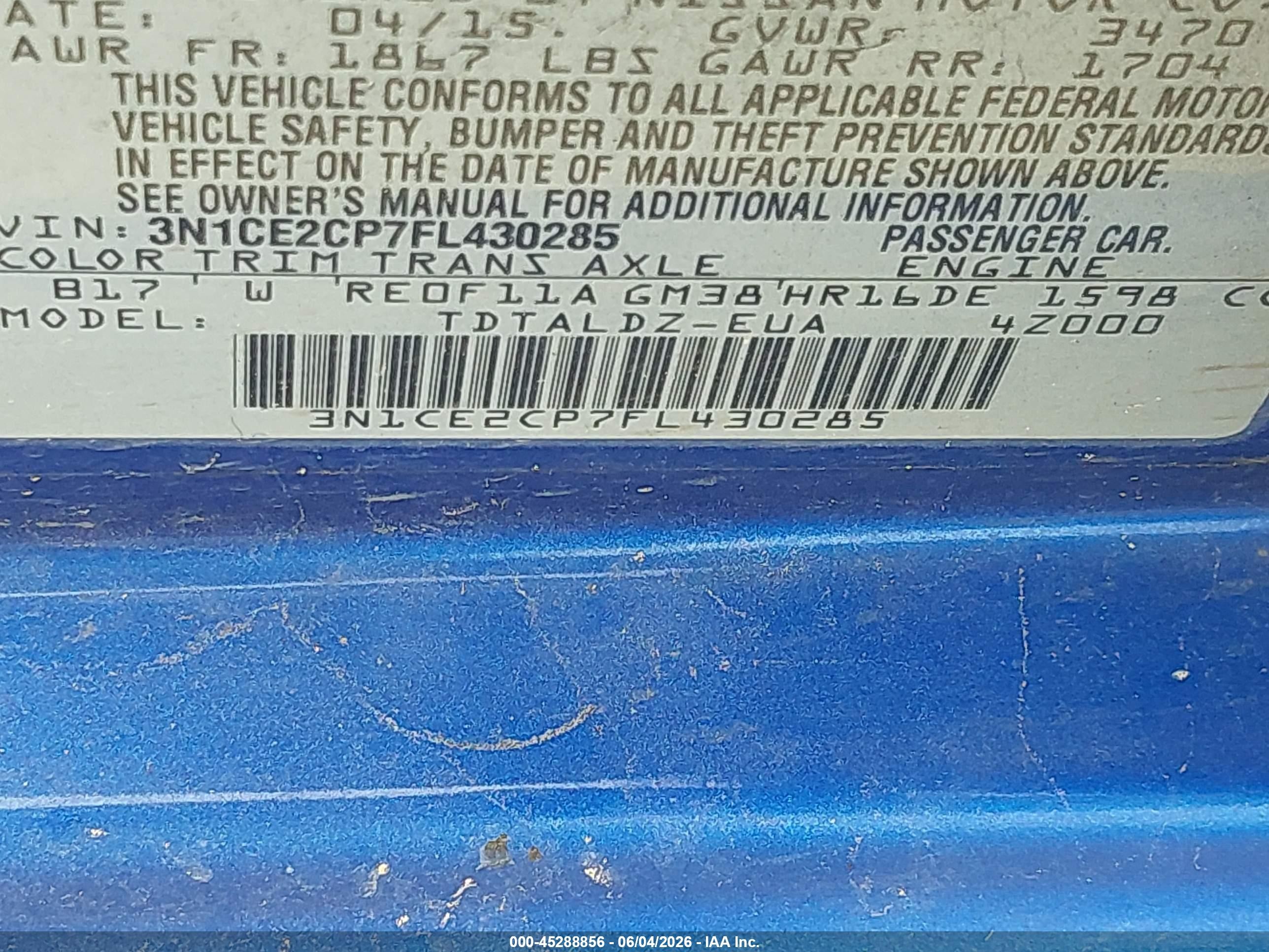 2015 Nissan Versa Note Sv Blue vin: 3N1CE2CP7FL430285
