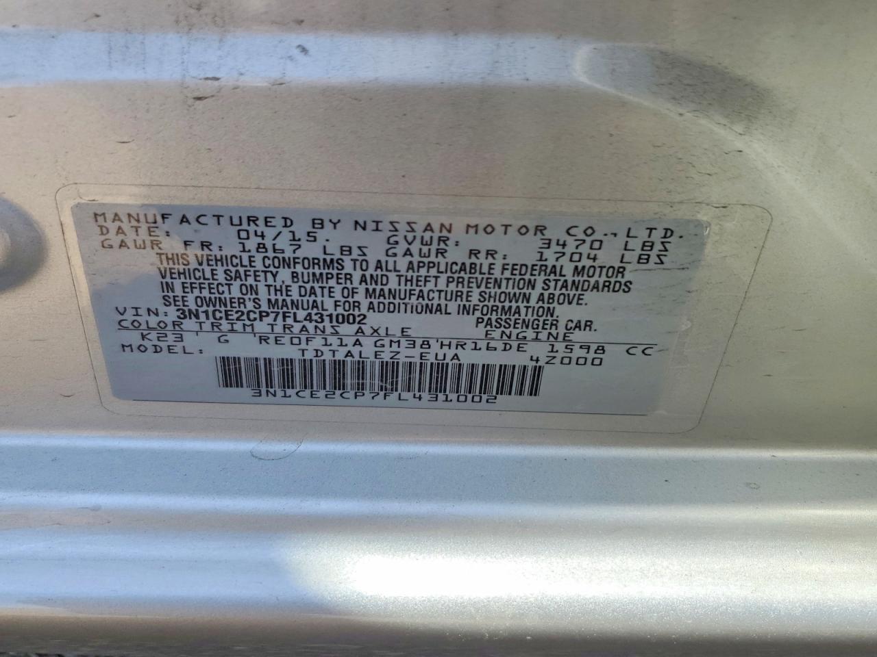 2015 Nissan Versa Note S Silver vin: 3N1CE2CP7FL431002