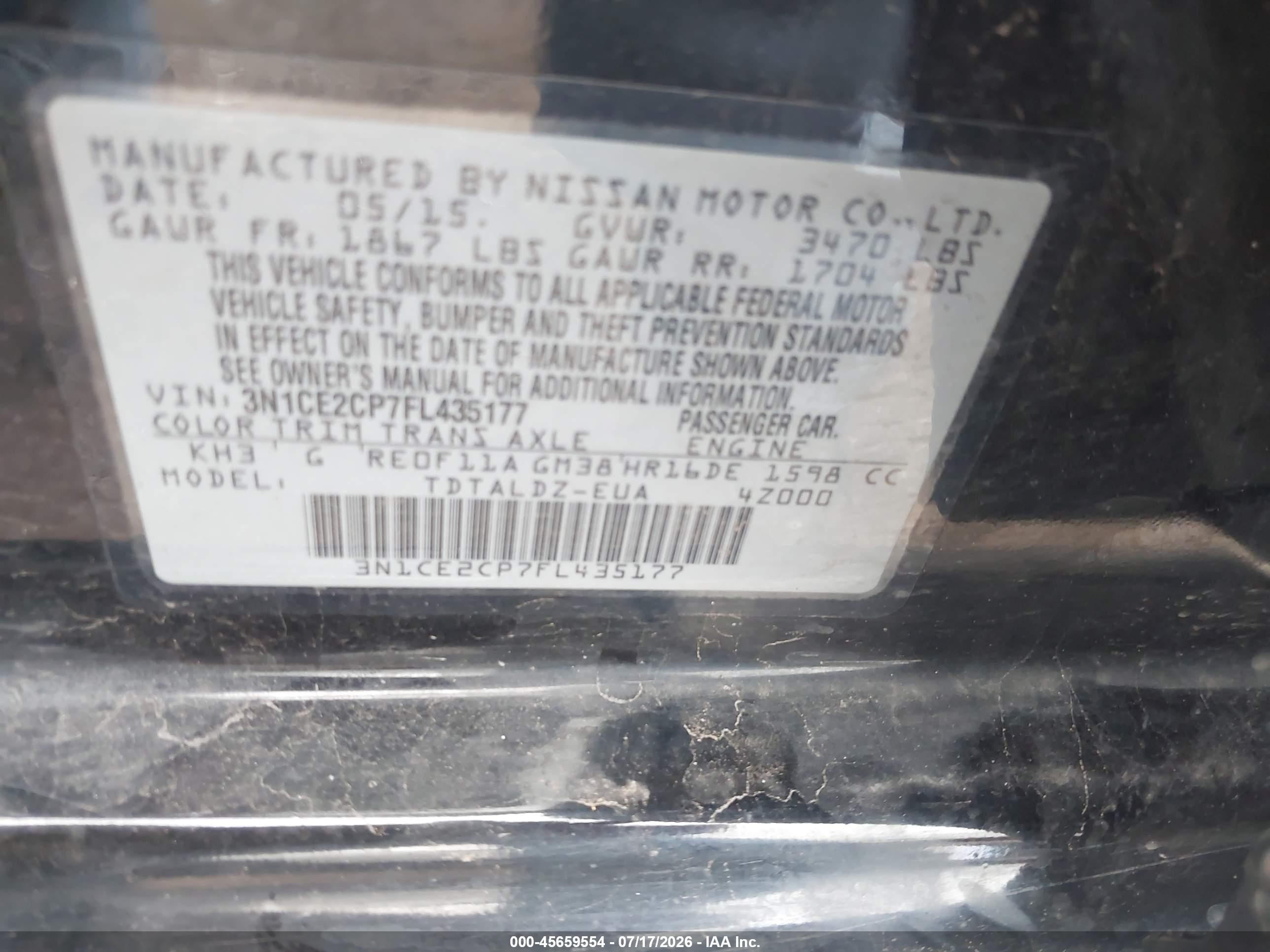 2015 Nissan Versa Note Sv Black vin: 3N1CE2CP7FL435177