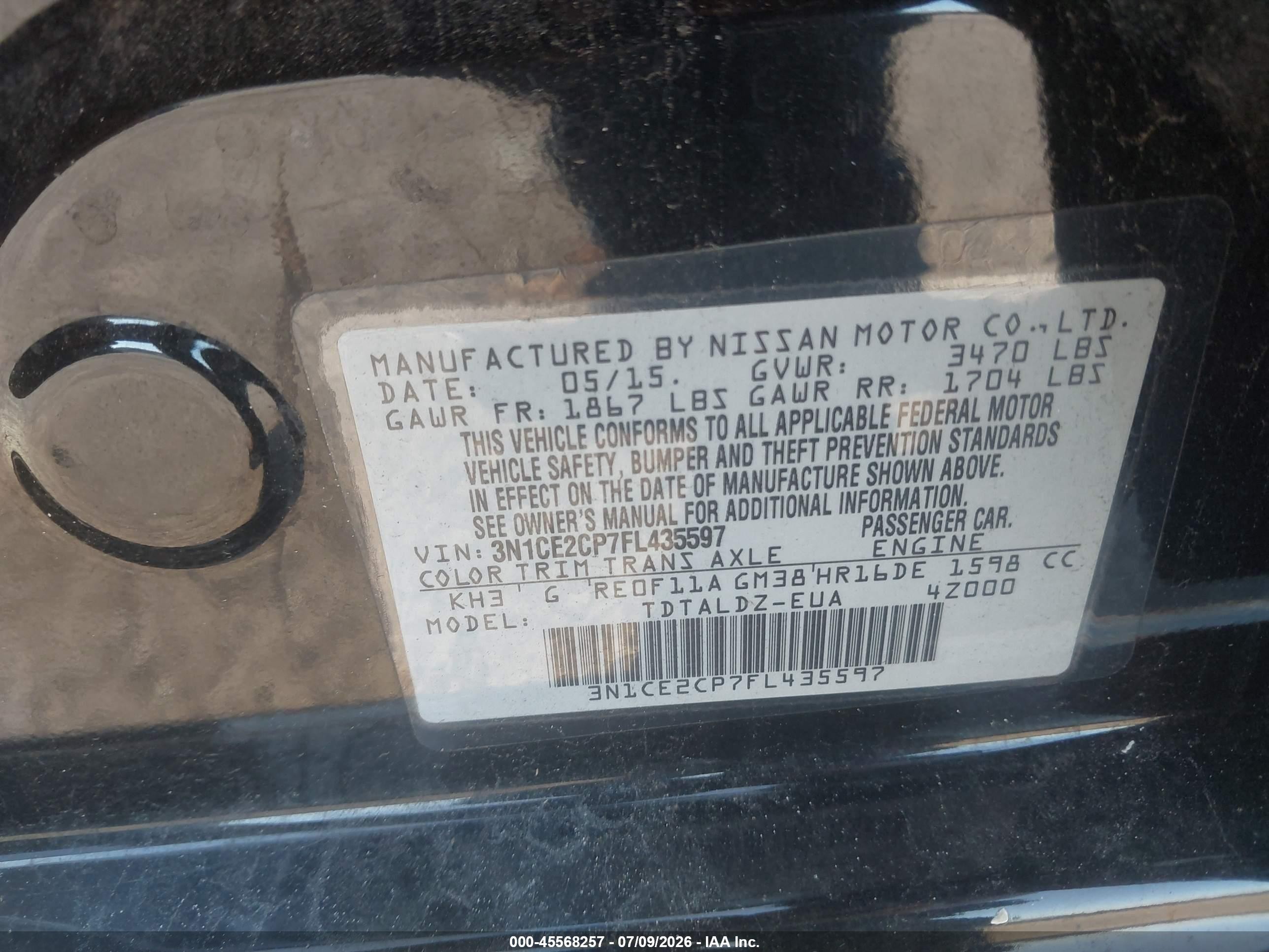 2015 Nissan Versa Note Sv Black vin: 3N1CE2CP7FL435597