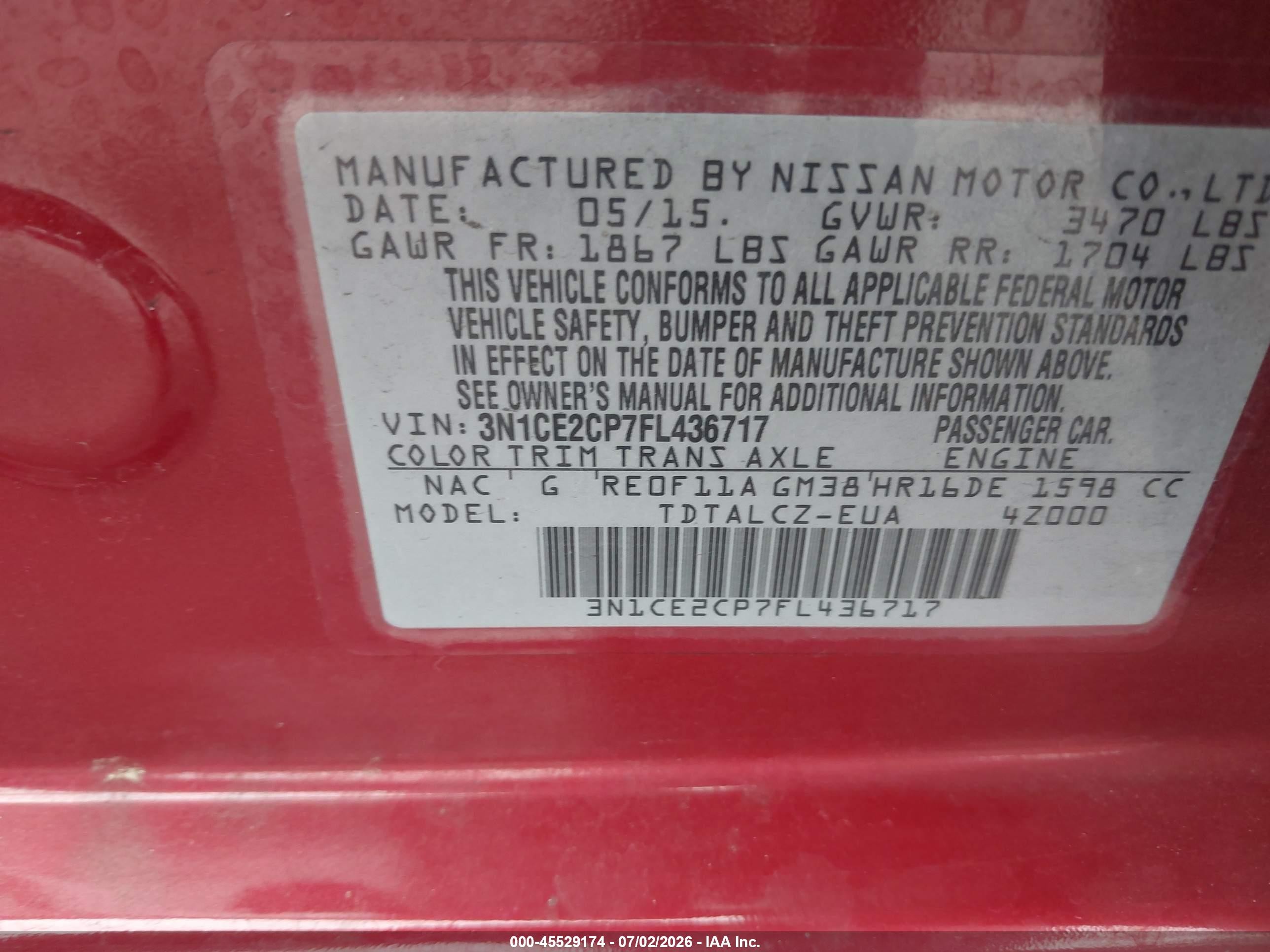 2015 Nissan Versa Note S Plus Red vin: 3N1CE2CP7FL436717
