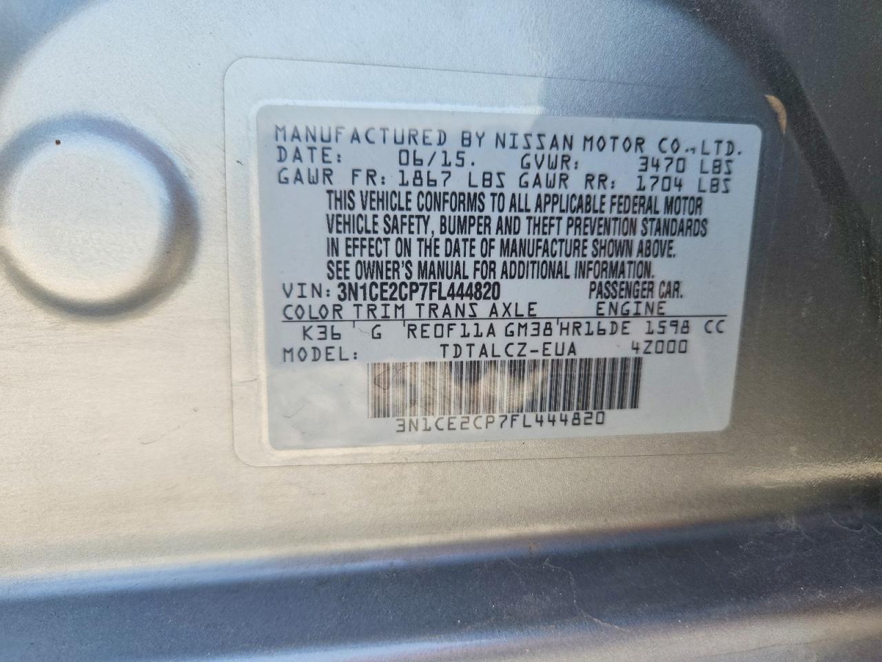 2015 Nissan Versa Note S Plus Gray vin: 3N1CE2CP7FL444820