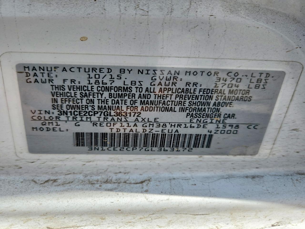 2016 Nissan Versa Note Sv White vin: 3N1CE2CP7GL363172