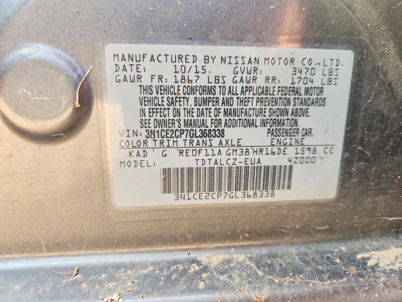 2016 Nissan Versa Note S Plus Gray vin: 3N1CE2CP7GL368338