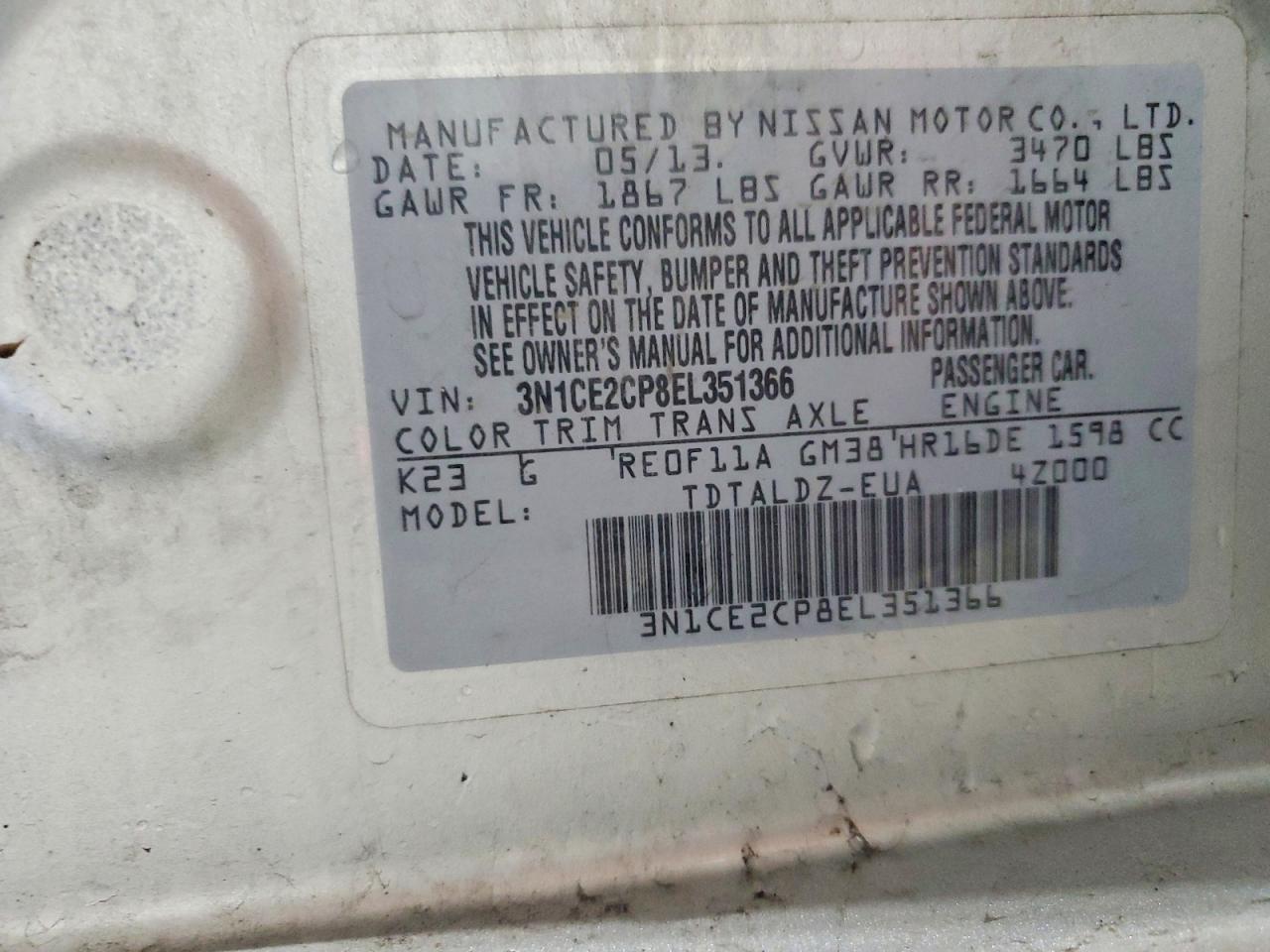 2014 Nissan Versa Note Sv Silver vin: 3N1CE2CP8EL351366