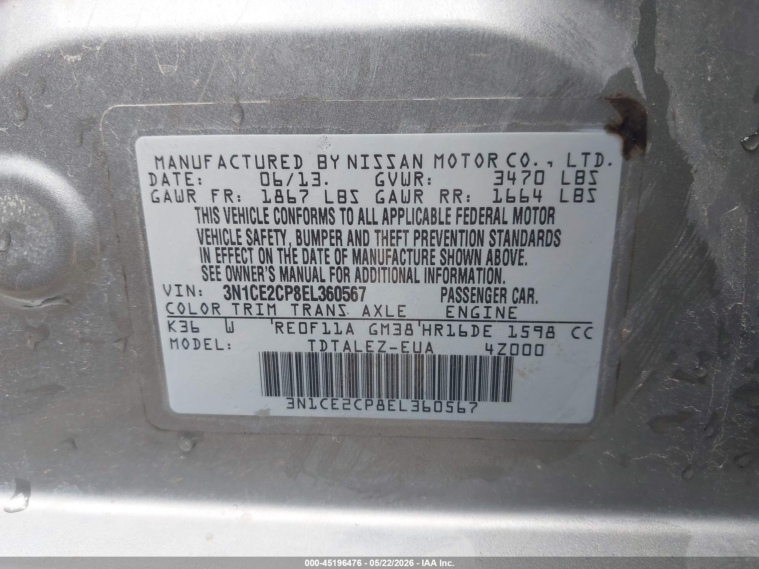 2014 Nissan Versa Note Sv Silver vin: 3N1CE2CP8EL360567