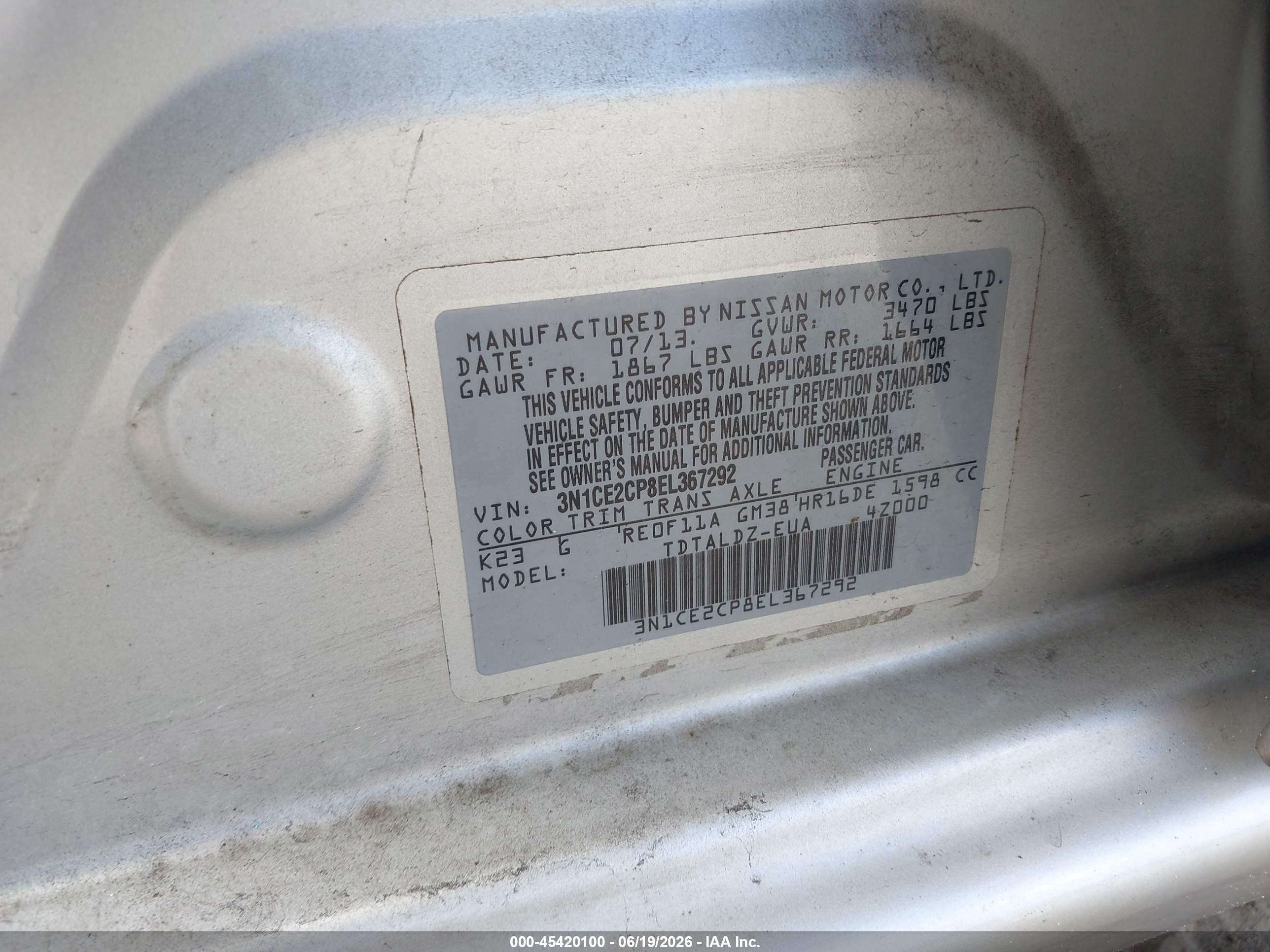 2014 Nissan Versa Note Sv Silver vin: 3N1CE2CP8EL367292