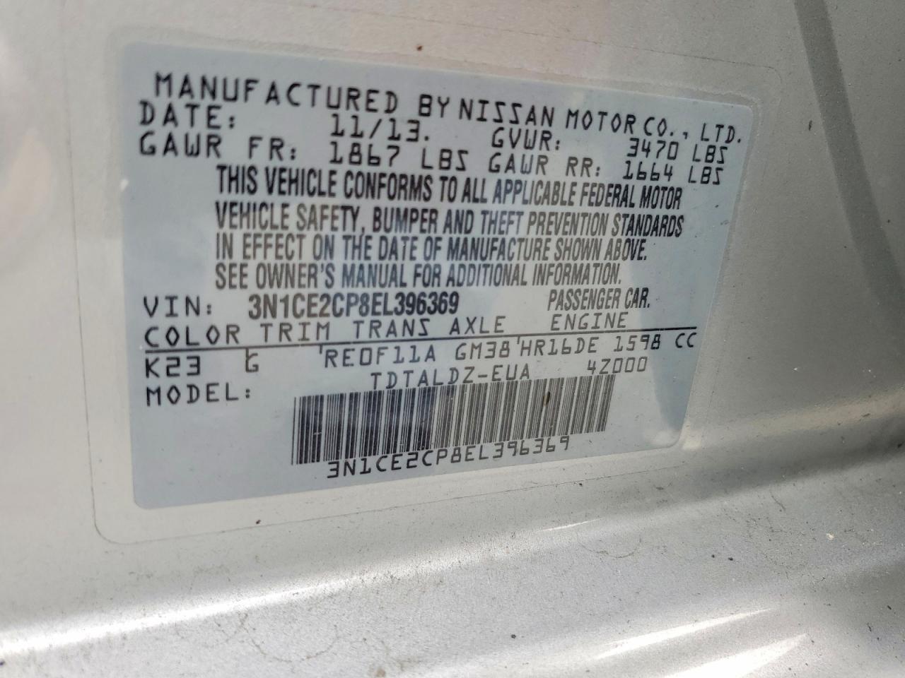 2014 Nissan Versa Note Sv Silver vin: 3N1CE2CP8EL396369