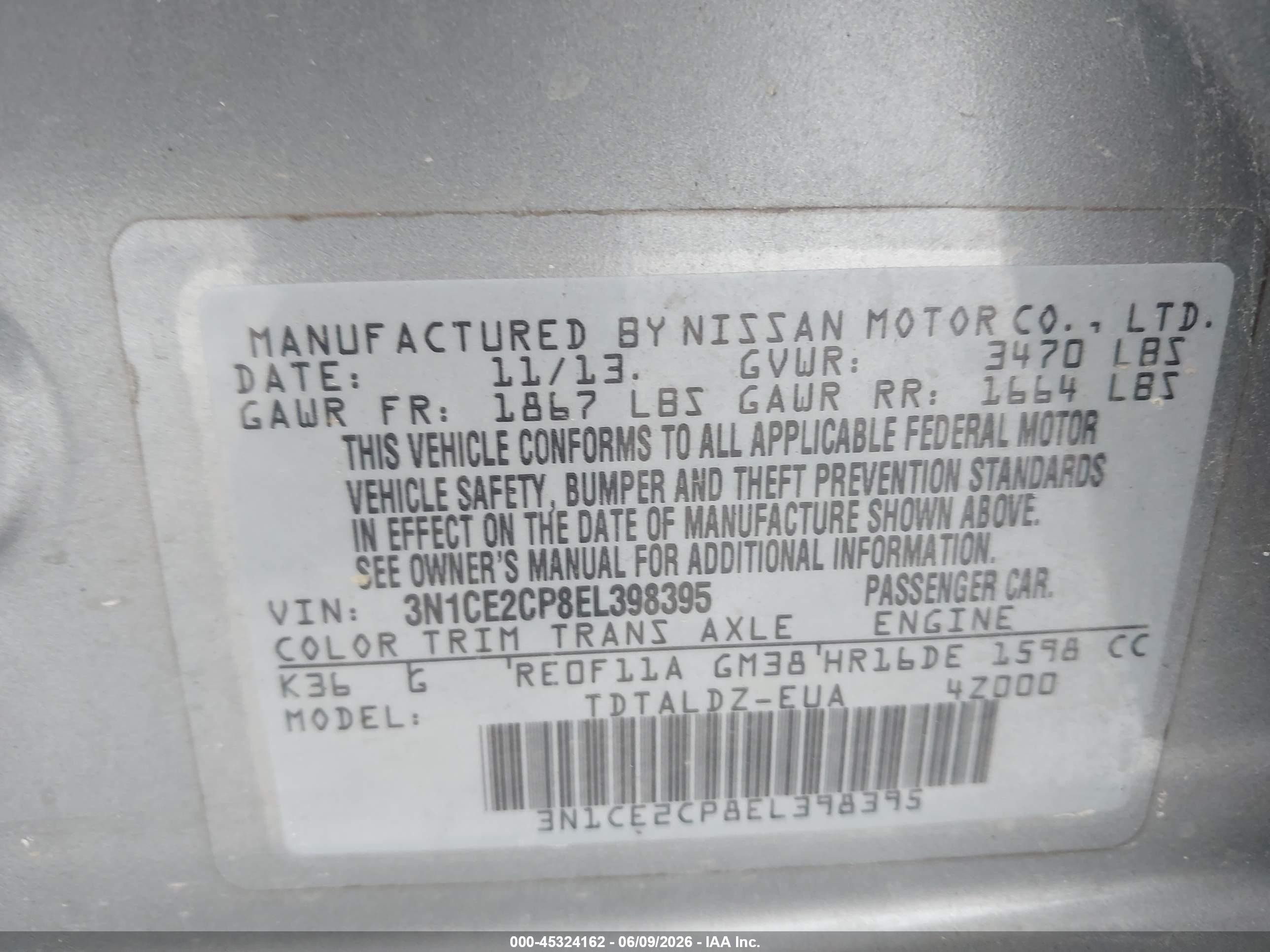 2014 Nissan Versa Note Sv Silver vin: 3N1CE2CP8EL398395