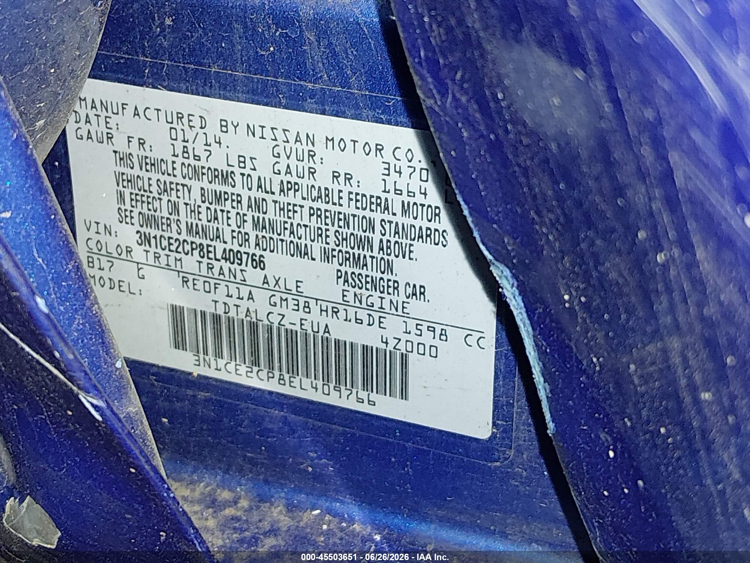 2014 Nissan Versa Note S Plus Blue vin: 3N1CE2CP8EL409766