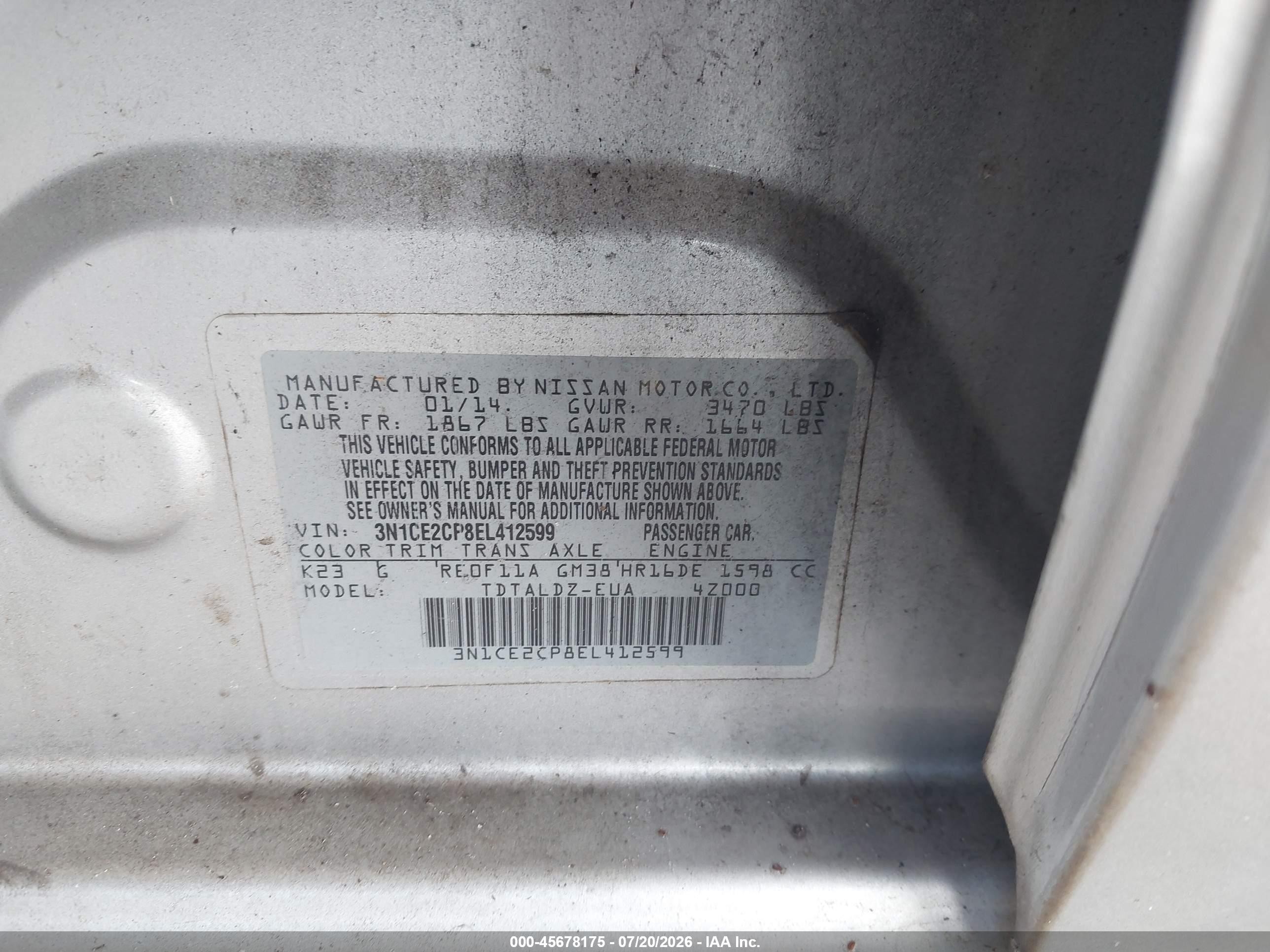 2014 Nissan Versa Note Sv Silver vin: 3N1CE2CP8EL412599