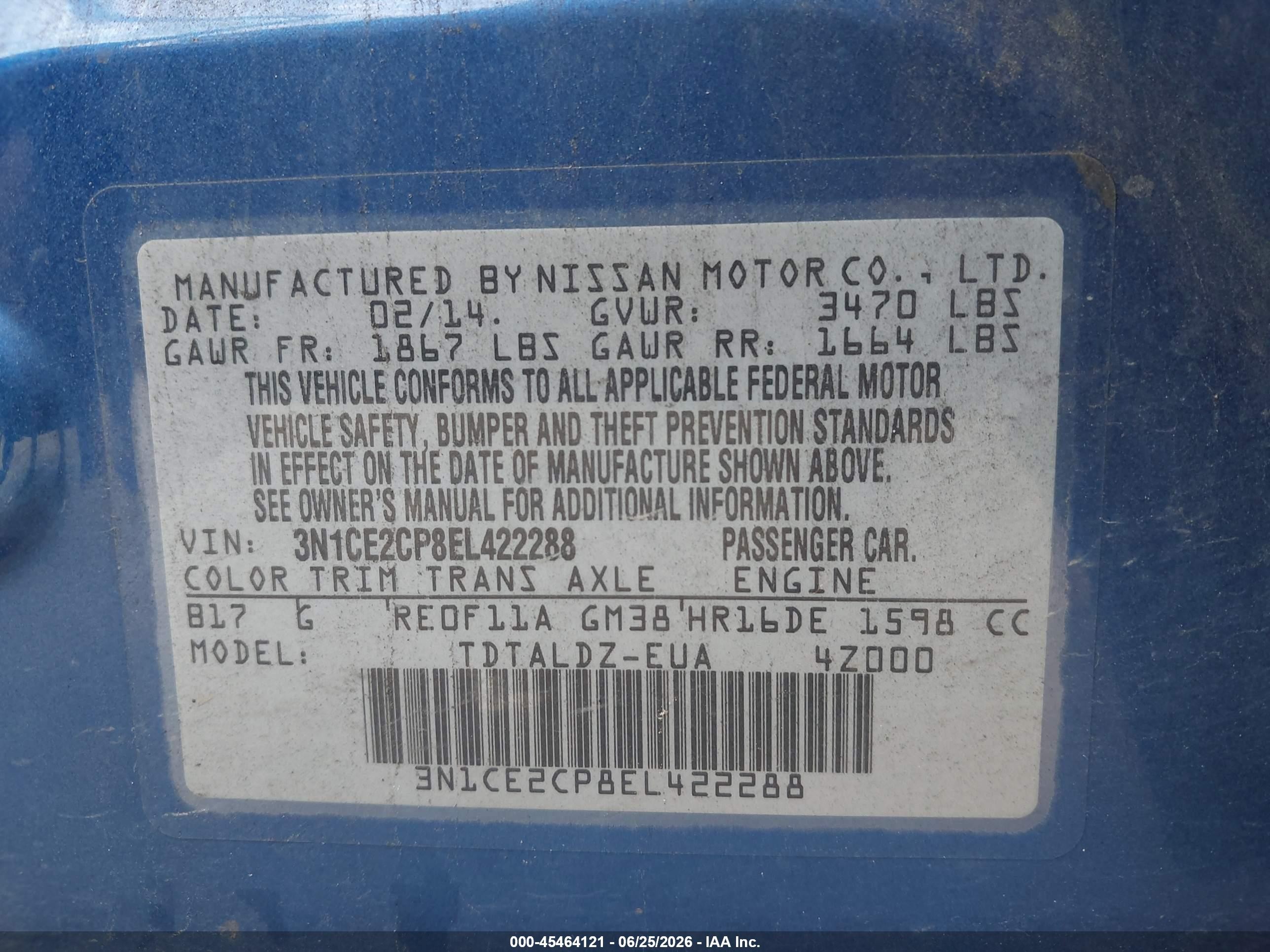 2014 Nissan Versa Note Sv Blue vin: 3N1CE2CP8EL422288