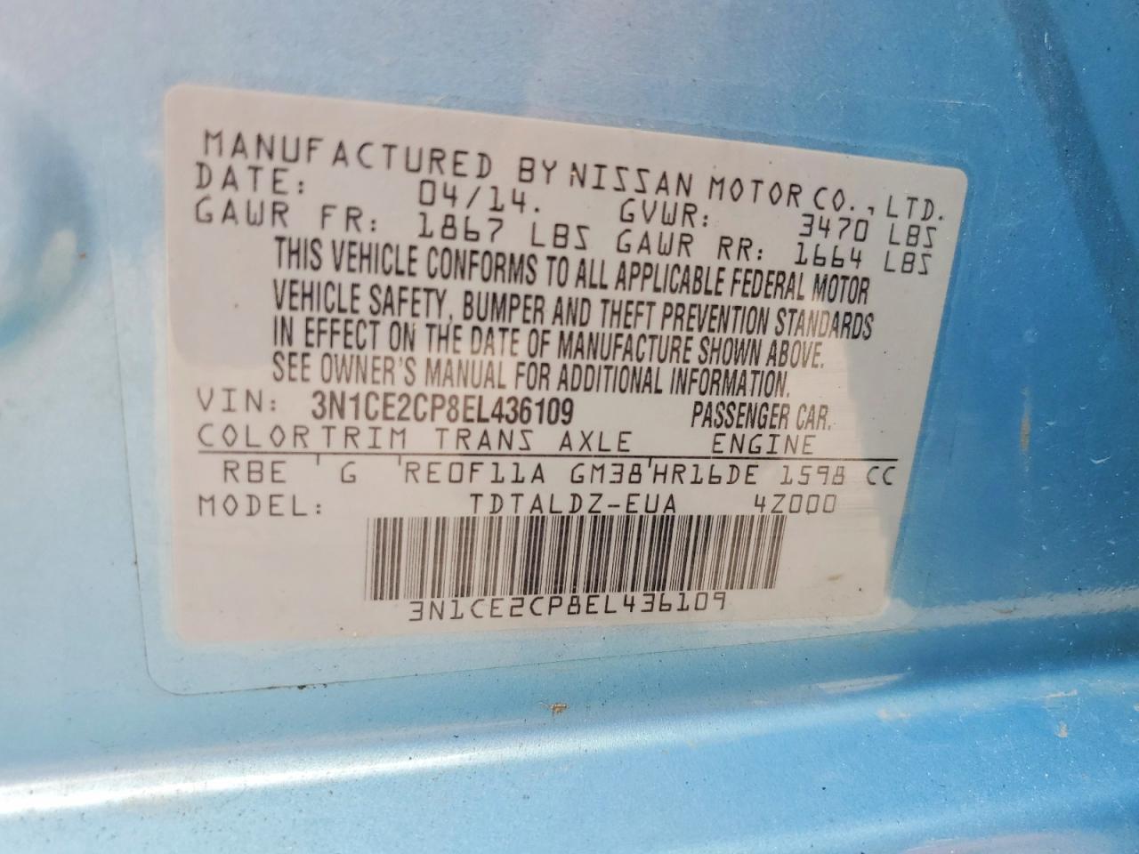 2014 Nissan Versa Note Sv Blue vin: 3N1CE2CP8EL436109