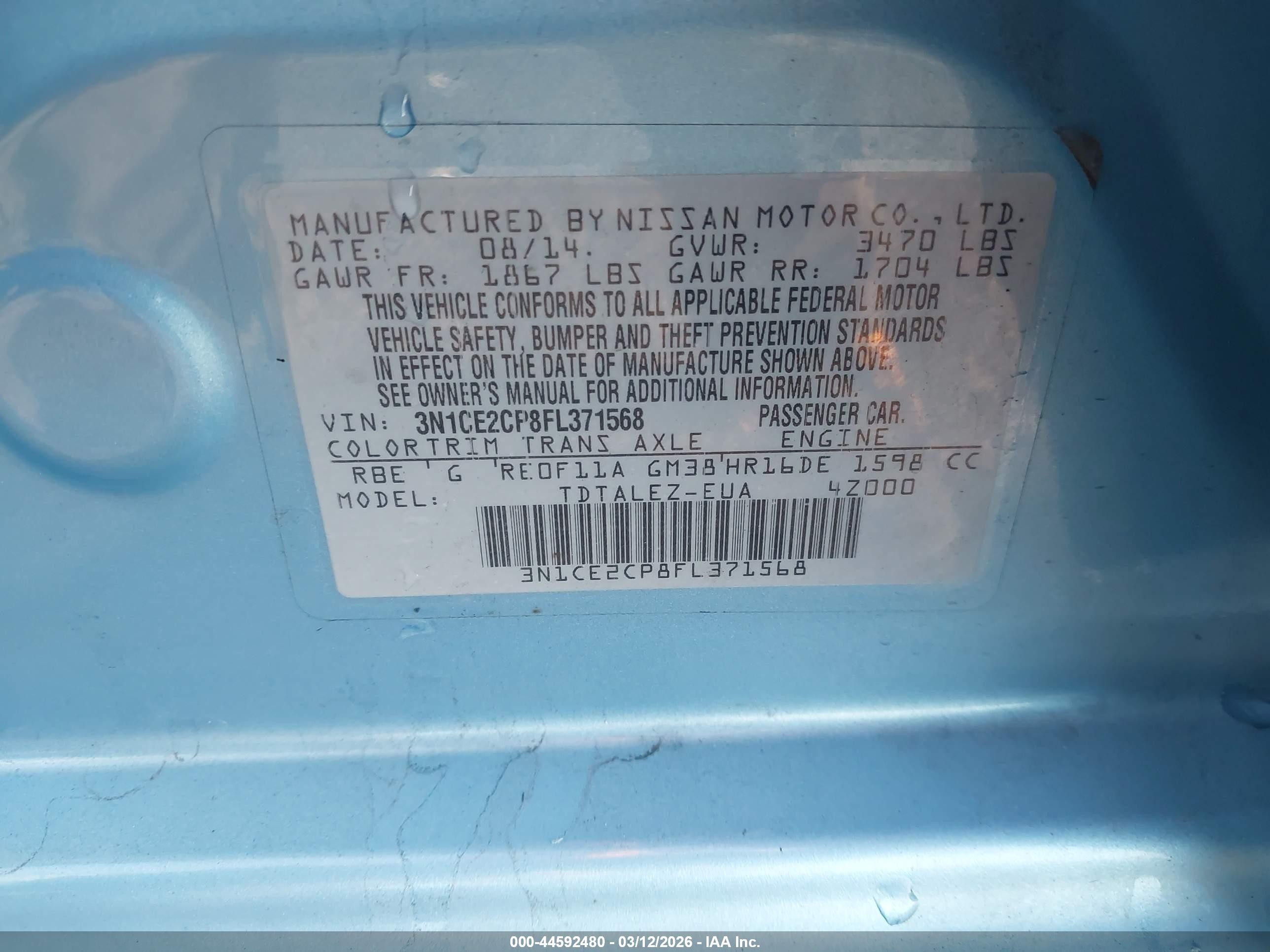 2015 Nissan Versa Note Sl Blue vin: 3N1CE2CP8FL371568