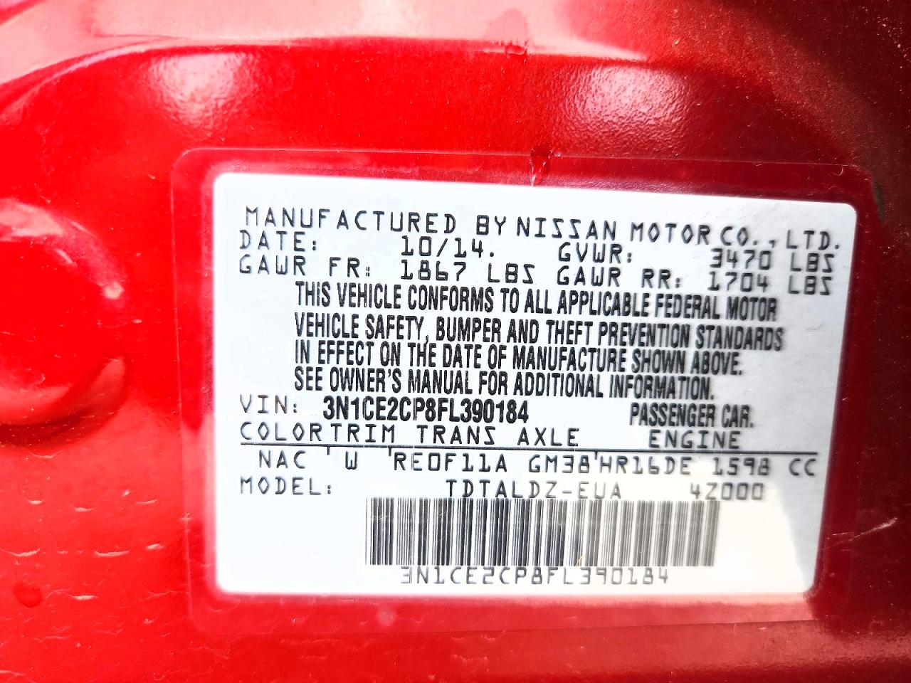 2015 Nissan Versa Note Sv Red vin: 3N1CE2CP8FL390184