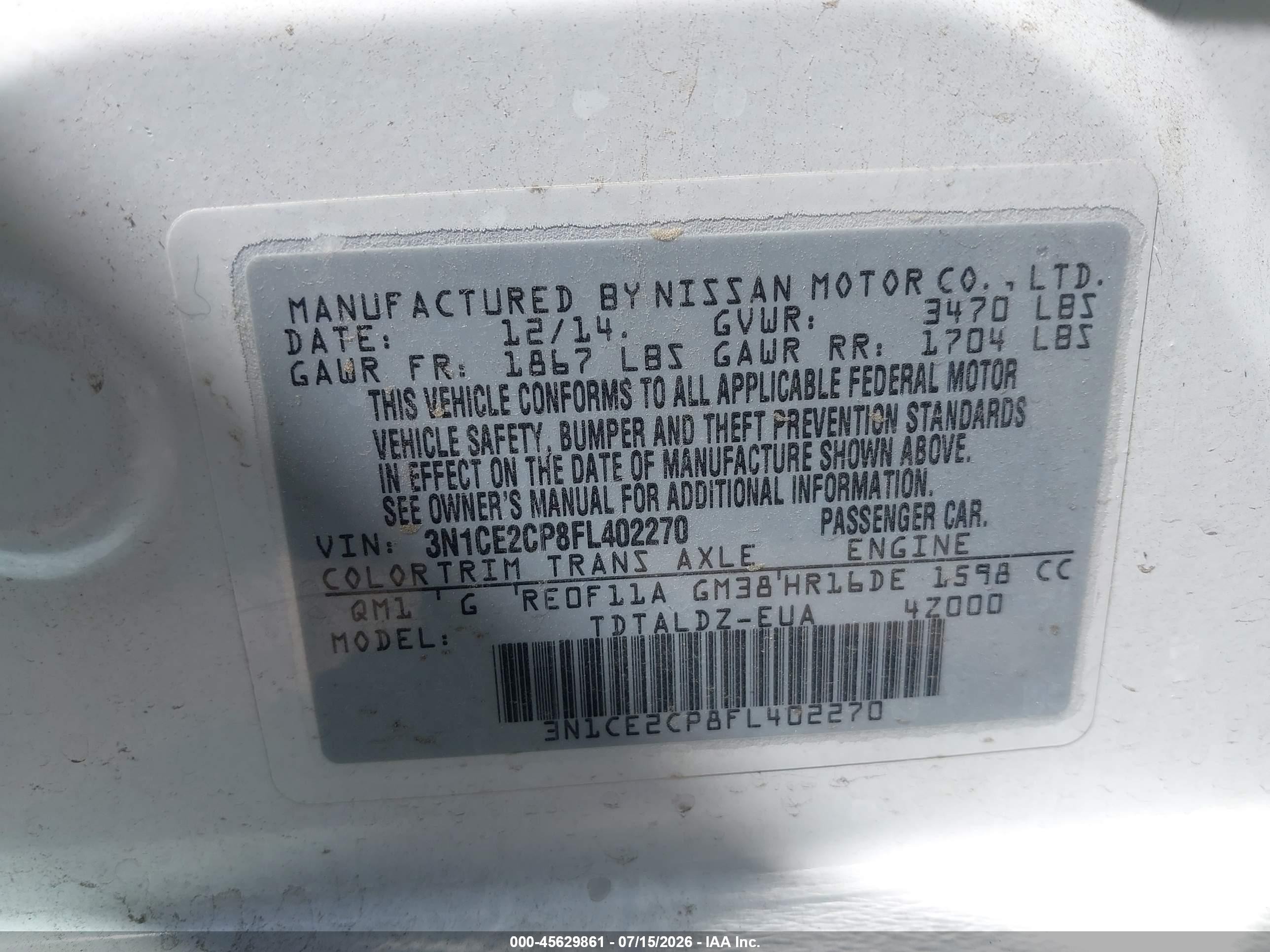 2015 Nissan Versa Note Sv White vin: 3N1CE2CP8FL402270
