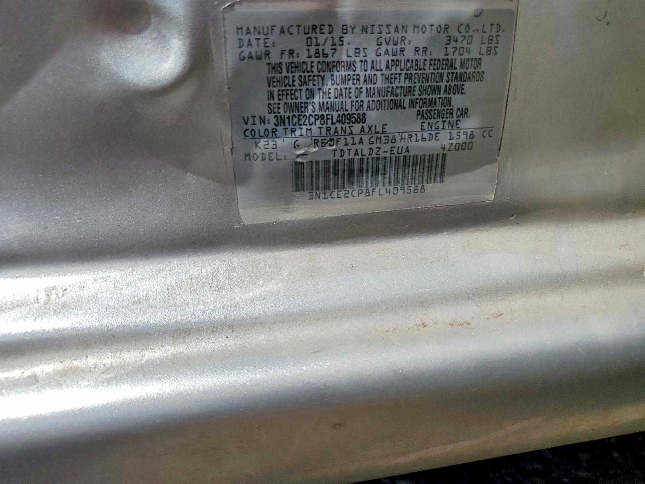 2015 Nissan Versa Note Sv Silver vin: 3N1CE2CP8FL409588