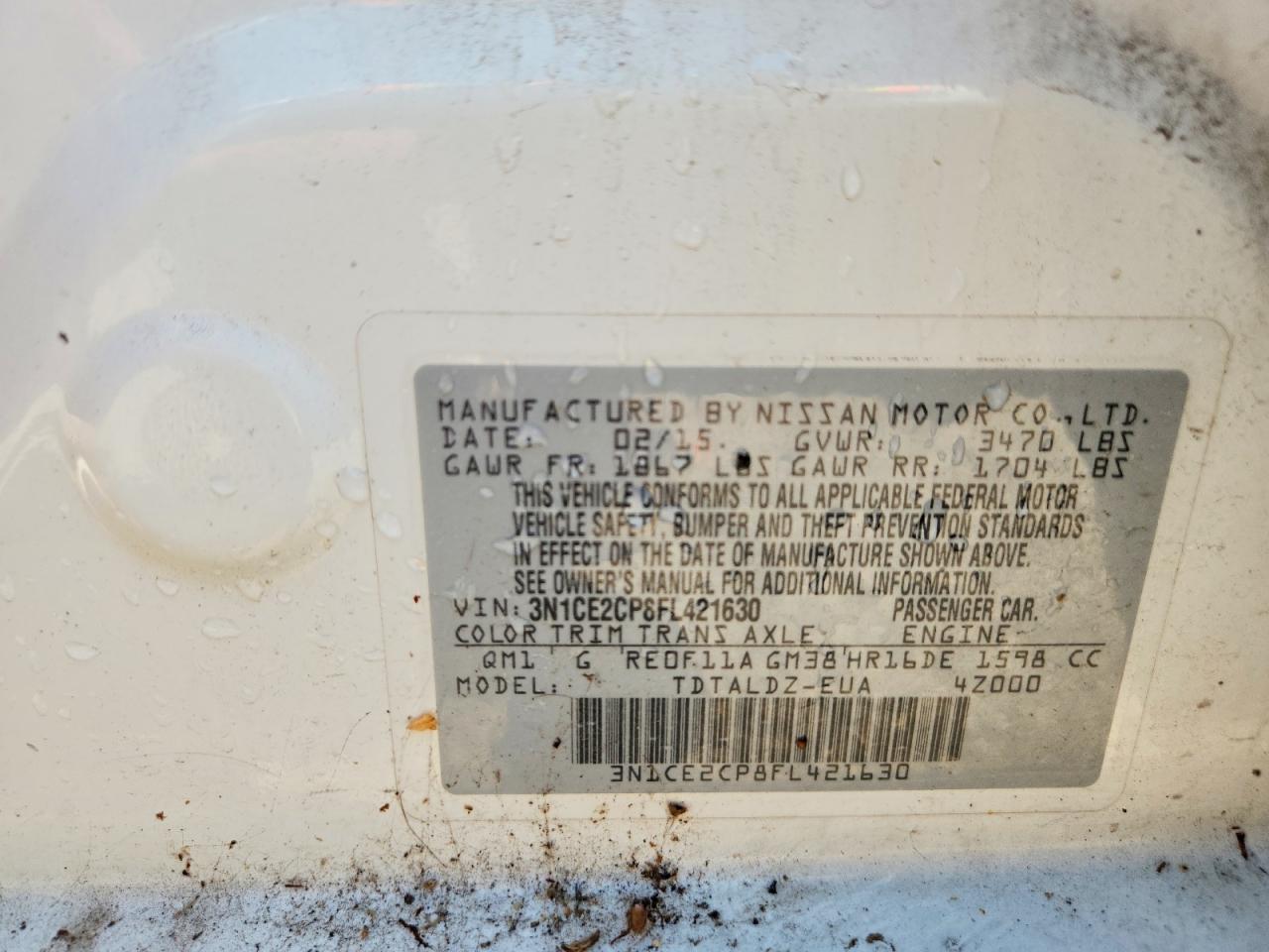 2015 Nissan Versa Note Sv White vin: 3N1CE2CP8FL421630