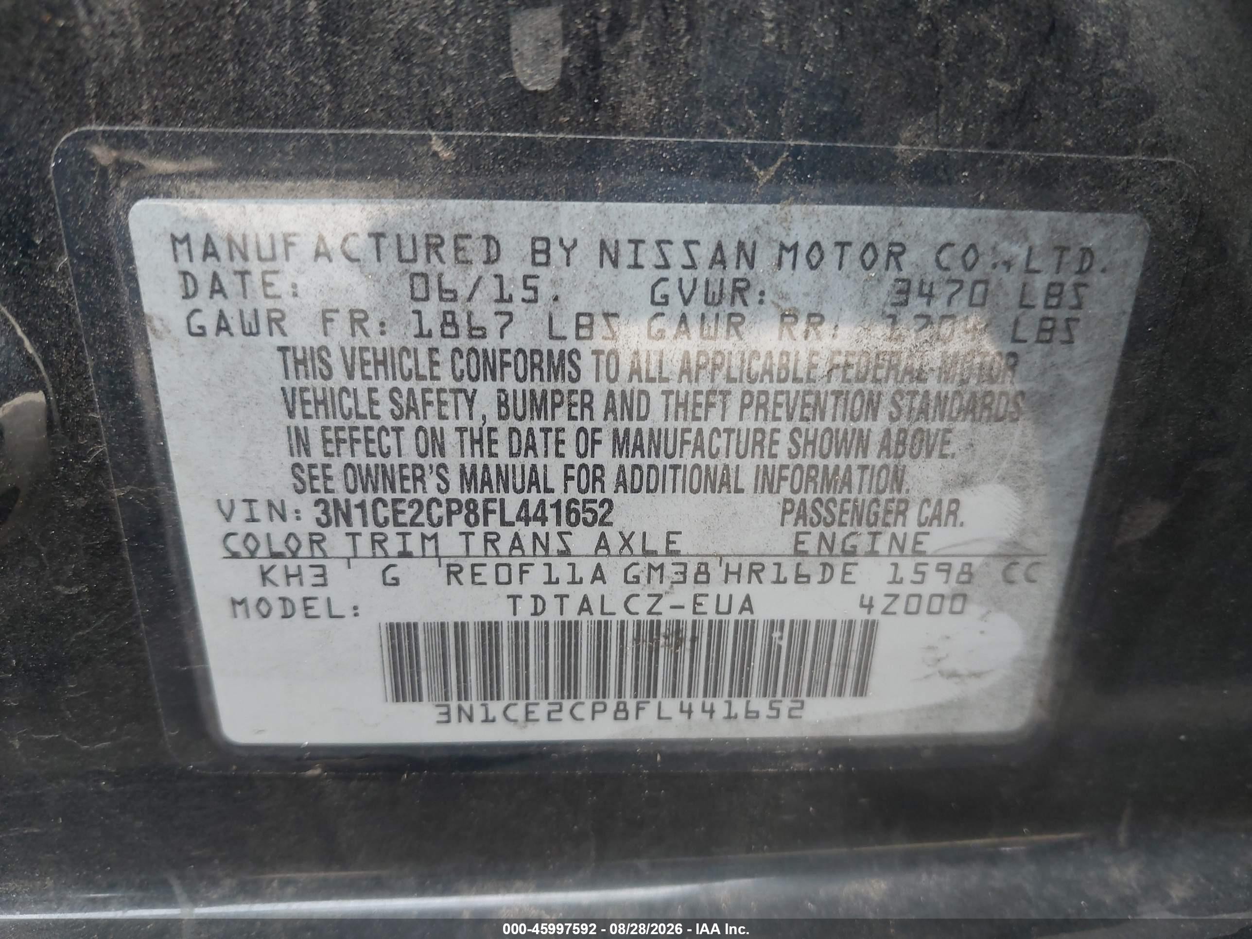 2015 Nissan Versa Note S Plus Black vin: 3N1CE2CP8FL441652