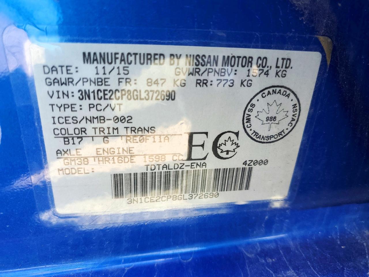 2016 Nissan Versa Note S Blue vin: 3N1CE2CP8GL372690
