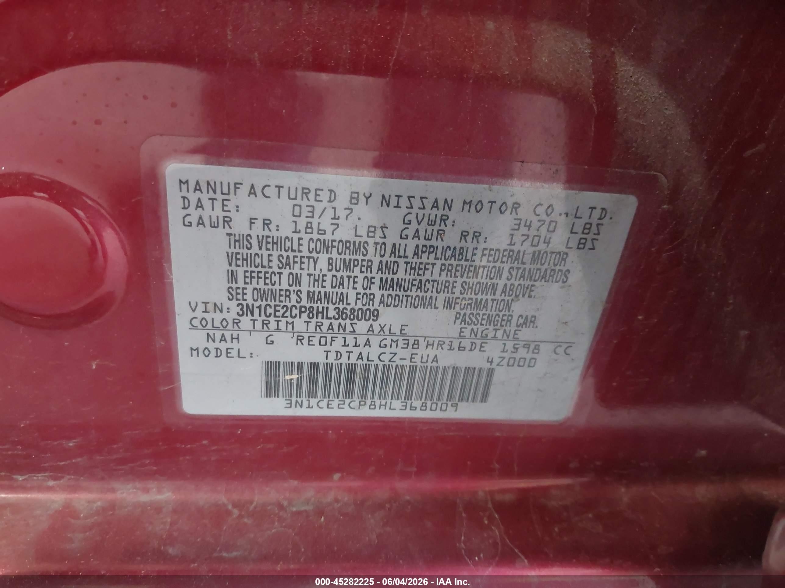 2017 Nissan Versa Note S Plus Red vin: 3N1CE2CP8HL368009