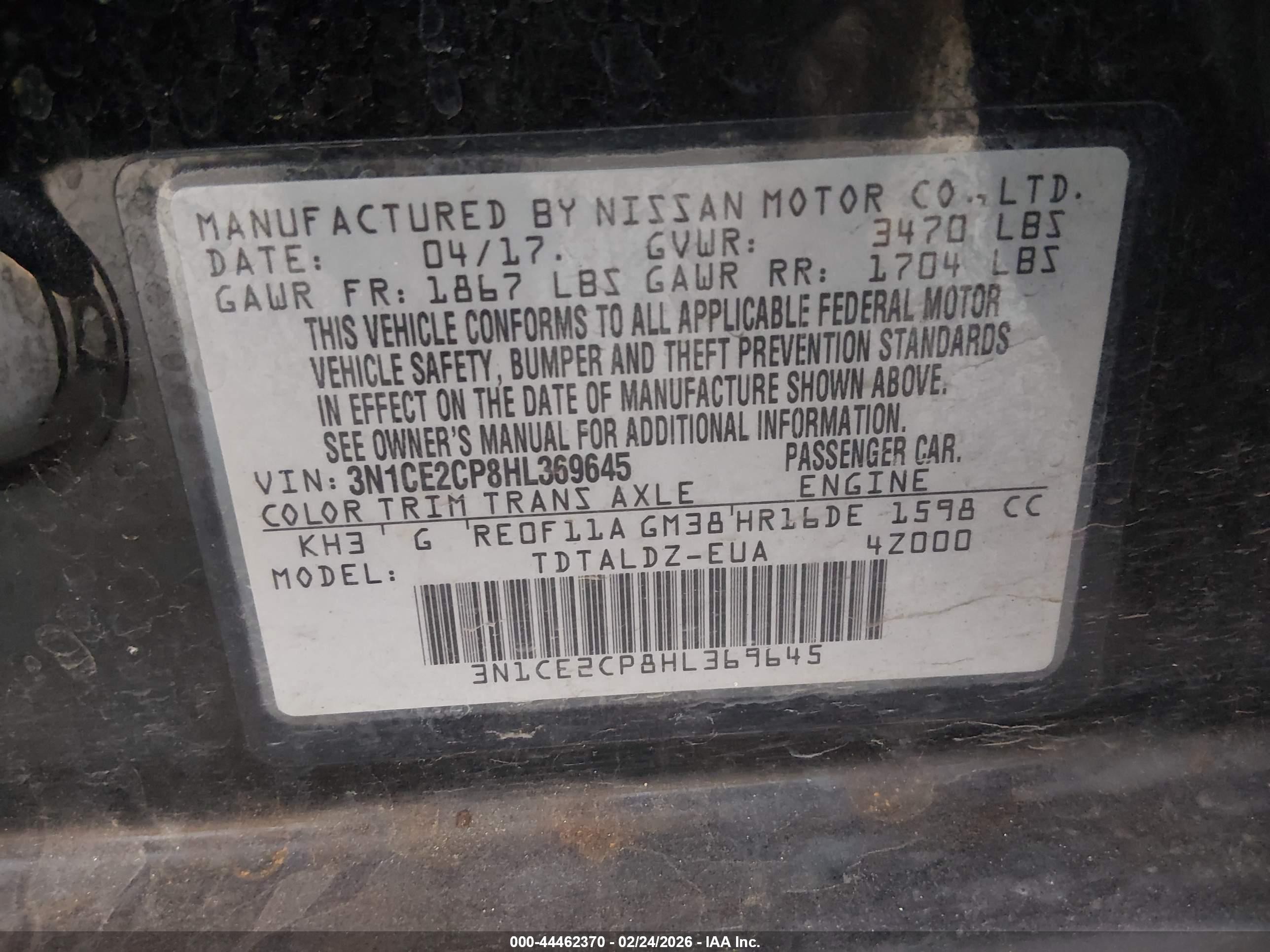 2017 Nissan Versa Note Sv Black vin: 3N1CE2CP8HL369645