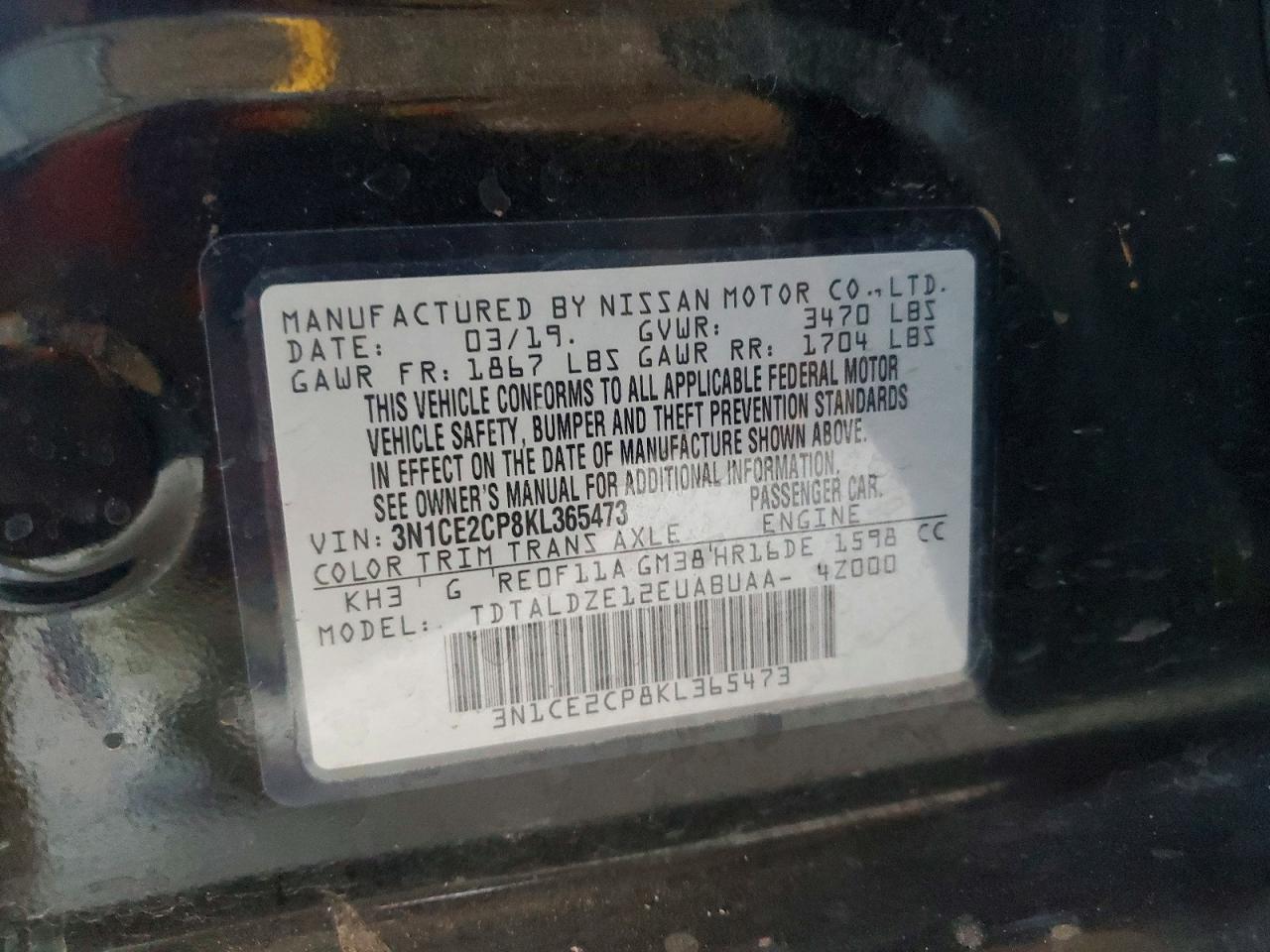 2019 Nissan Versa Note Sv Black vin: 3N1CE2CP8KL365473
