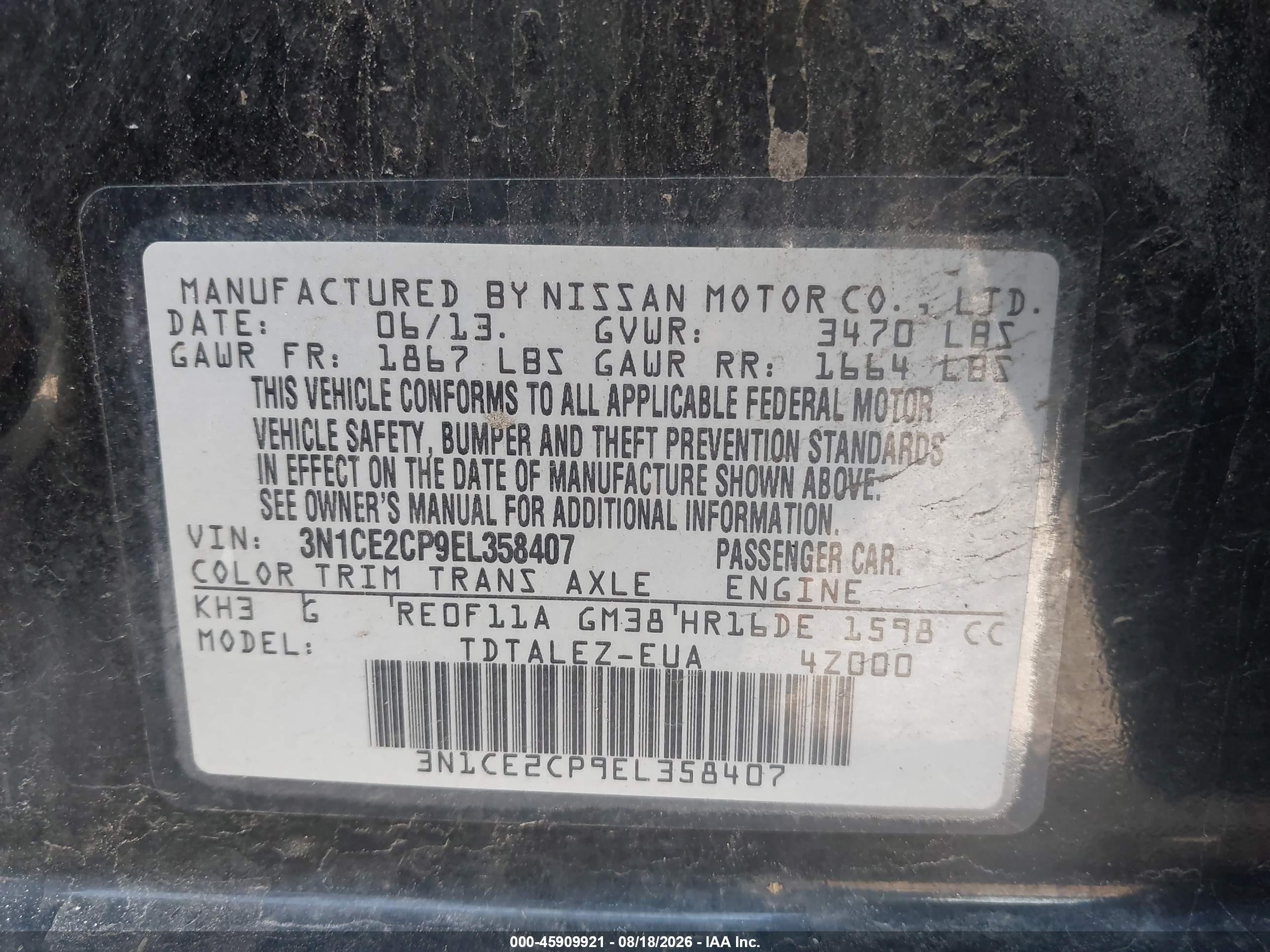 2014 Nissan Versa Note Sv Black vin: 3N1CE2CP9EL358407