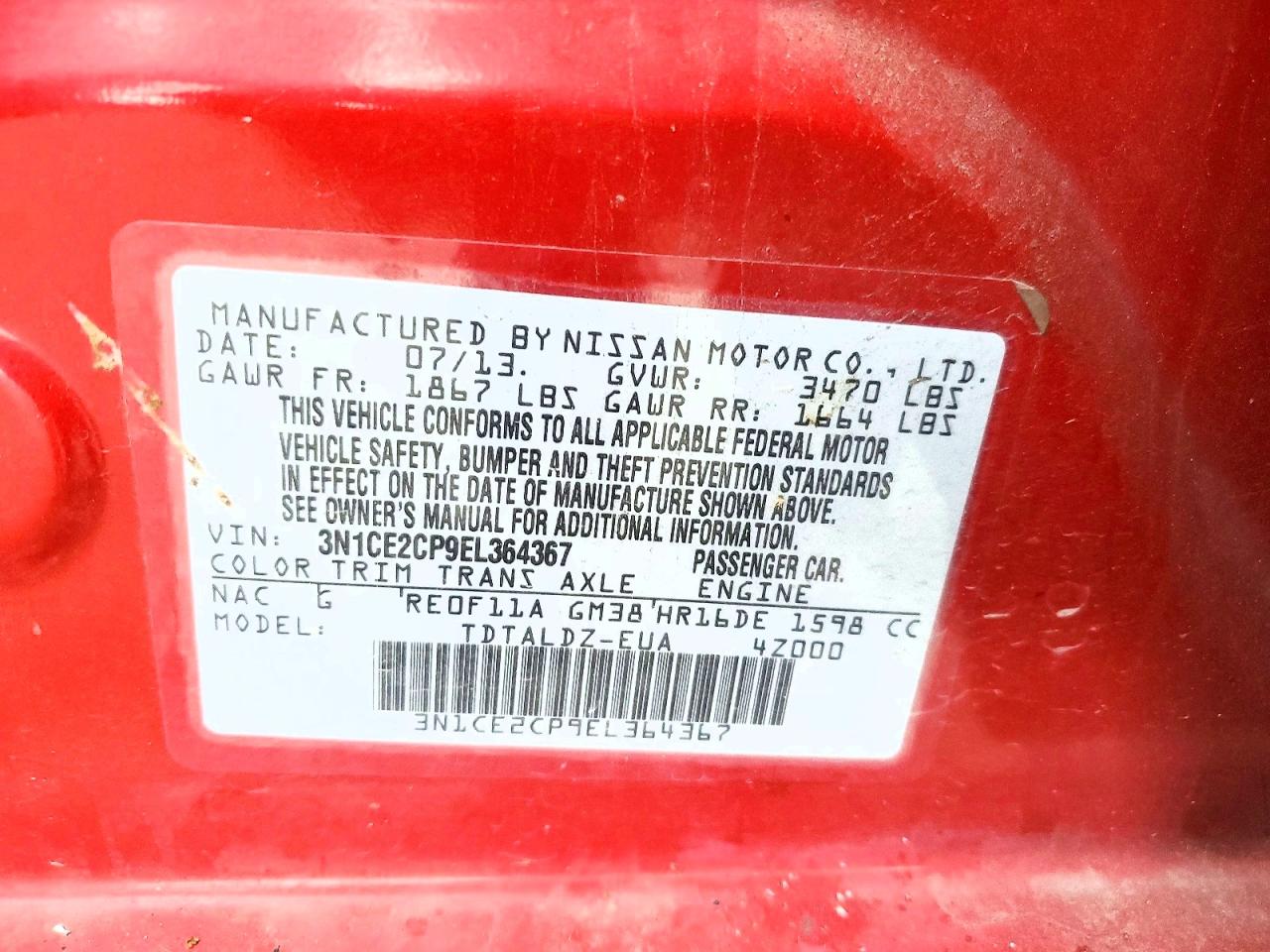 2014 Nissan Versa Note Sv Red vin: 3N1CE2CP9EL364367