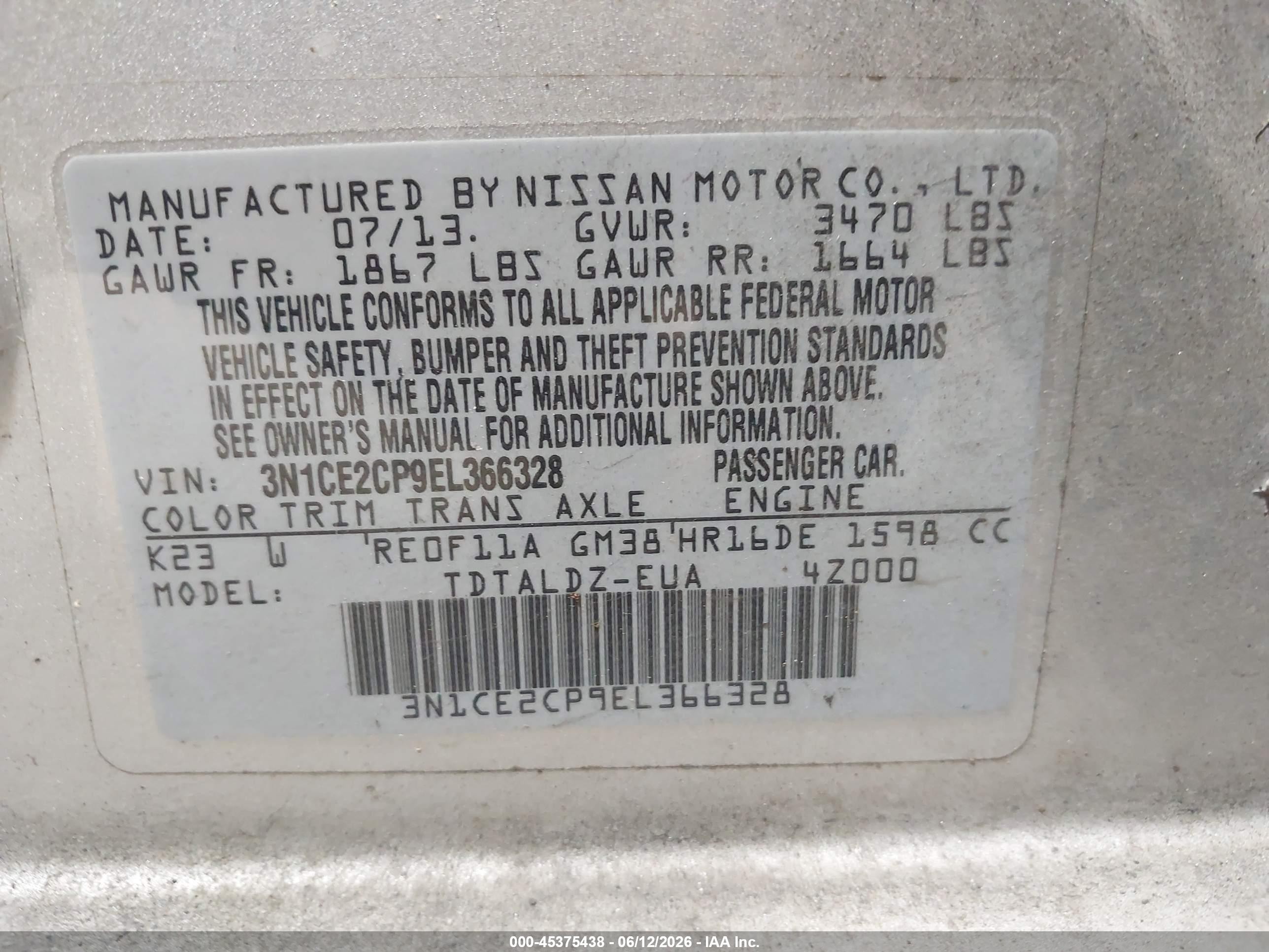 2014 Nissan Versa Note Sv Silver vin: 3N1CE2CP9EL366328