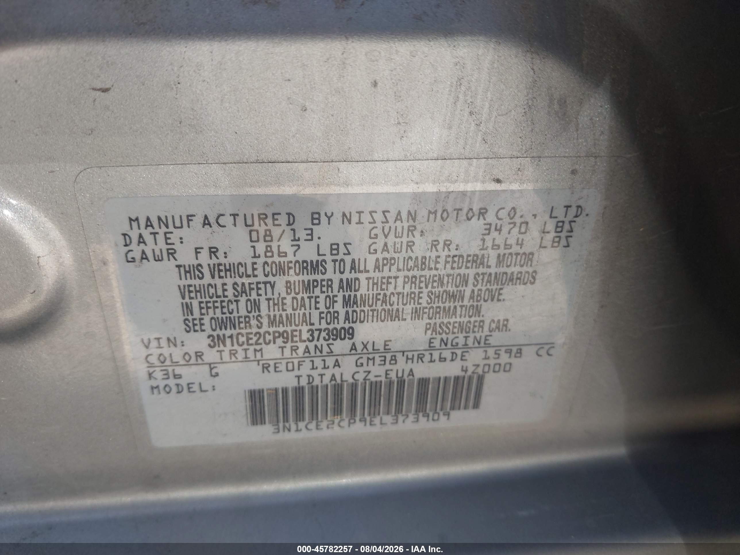 2014 Nissan Versa Note S Plus Gray vin: 3N1CE2CP9EL373909