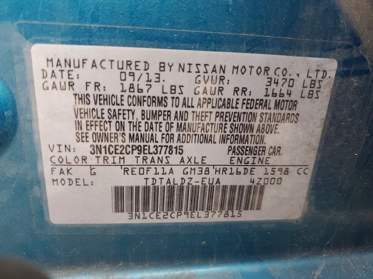 2014 Nissan Versa Note S Blue vin: 3N1CE2CP9EL377815