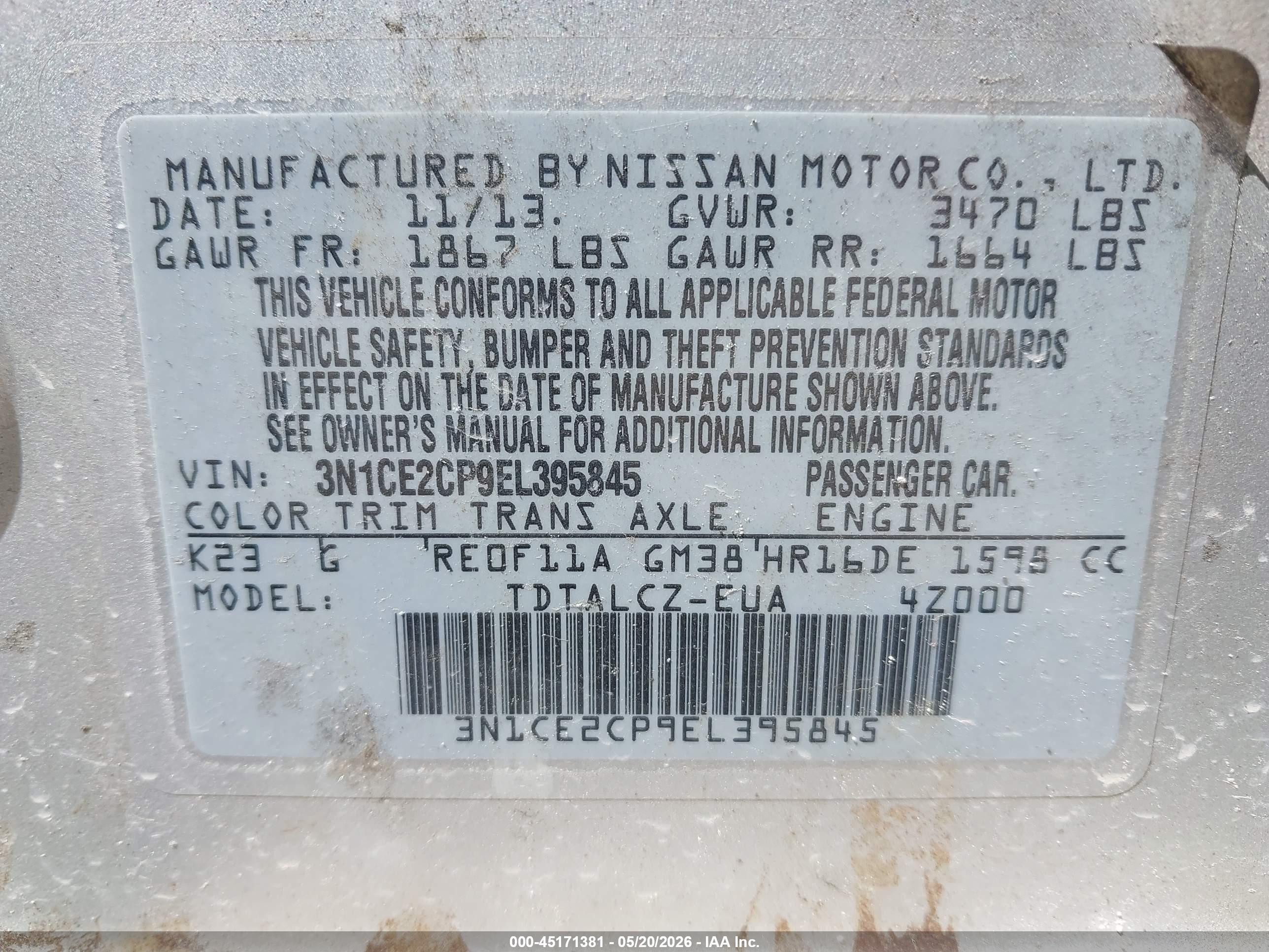 2014 Nissan Versa Note S Plus Silver vin: 3N1CE2CP9EL395845