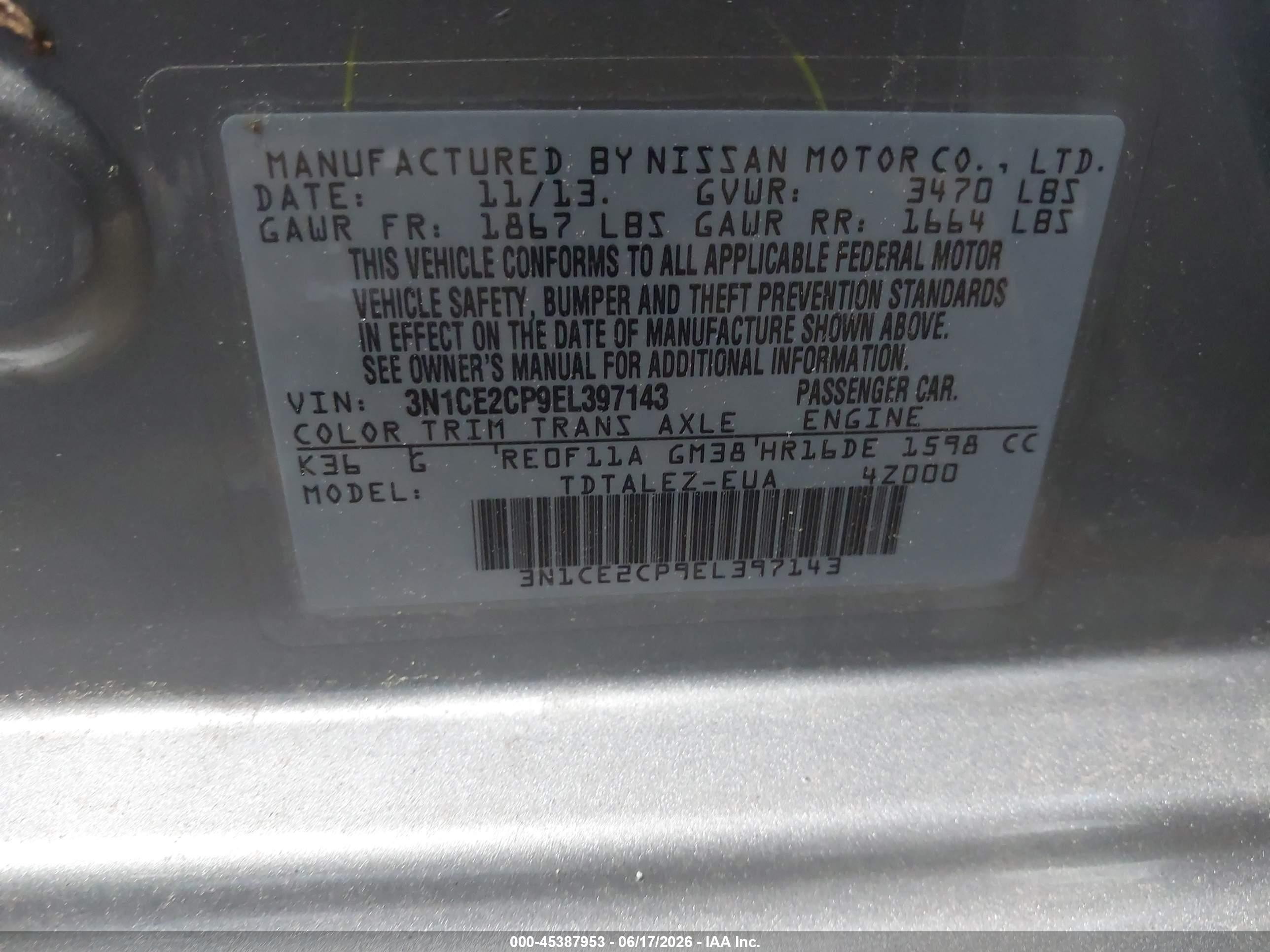 2014 Nissan Versa Note Sv Silver vin: 3N1CE2CP9EL397143