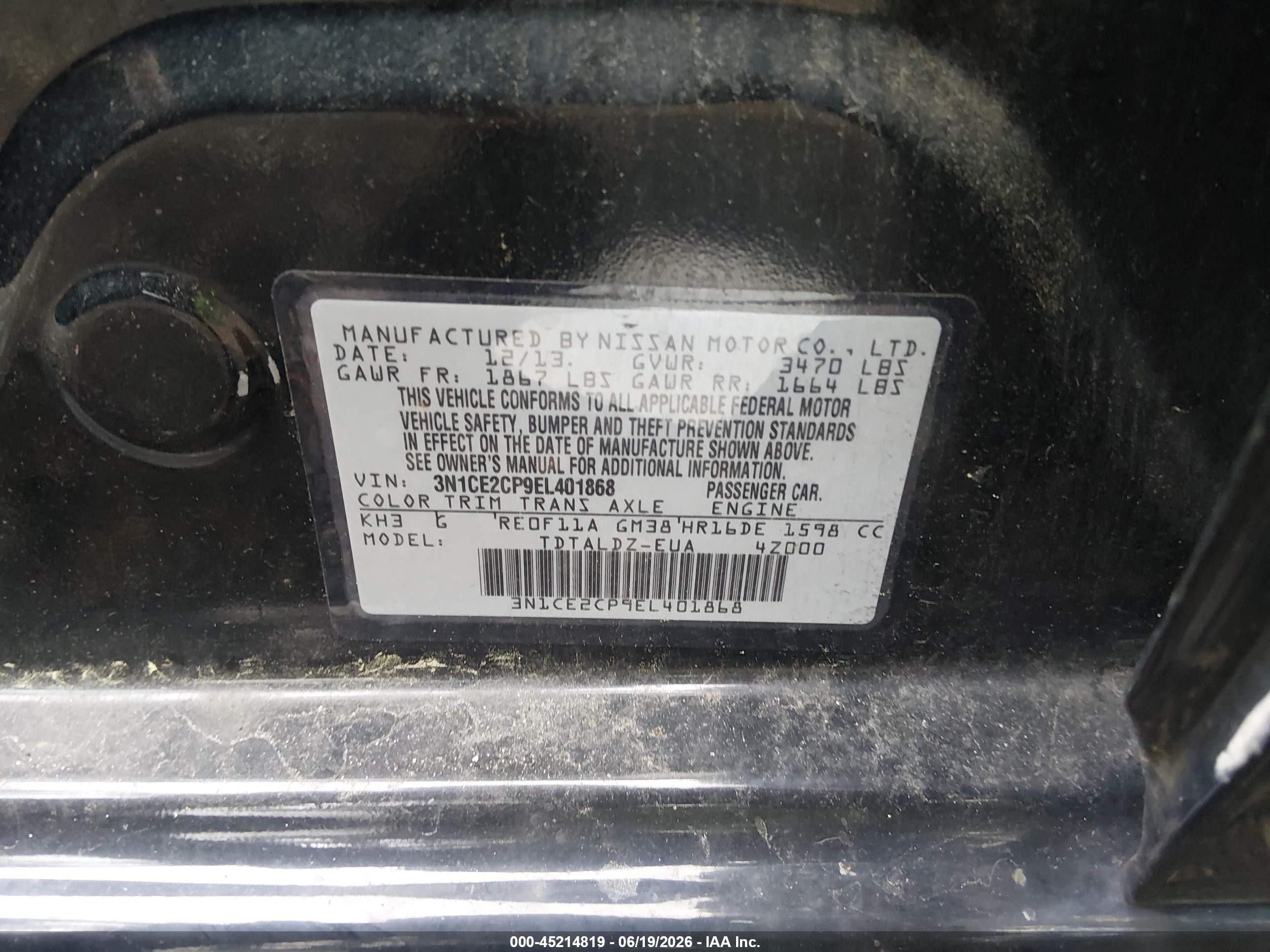 2014 Nissan Versa Note Sv Black vin: 3N1CE2CP9EL401868